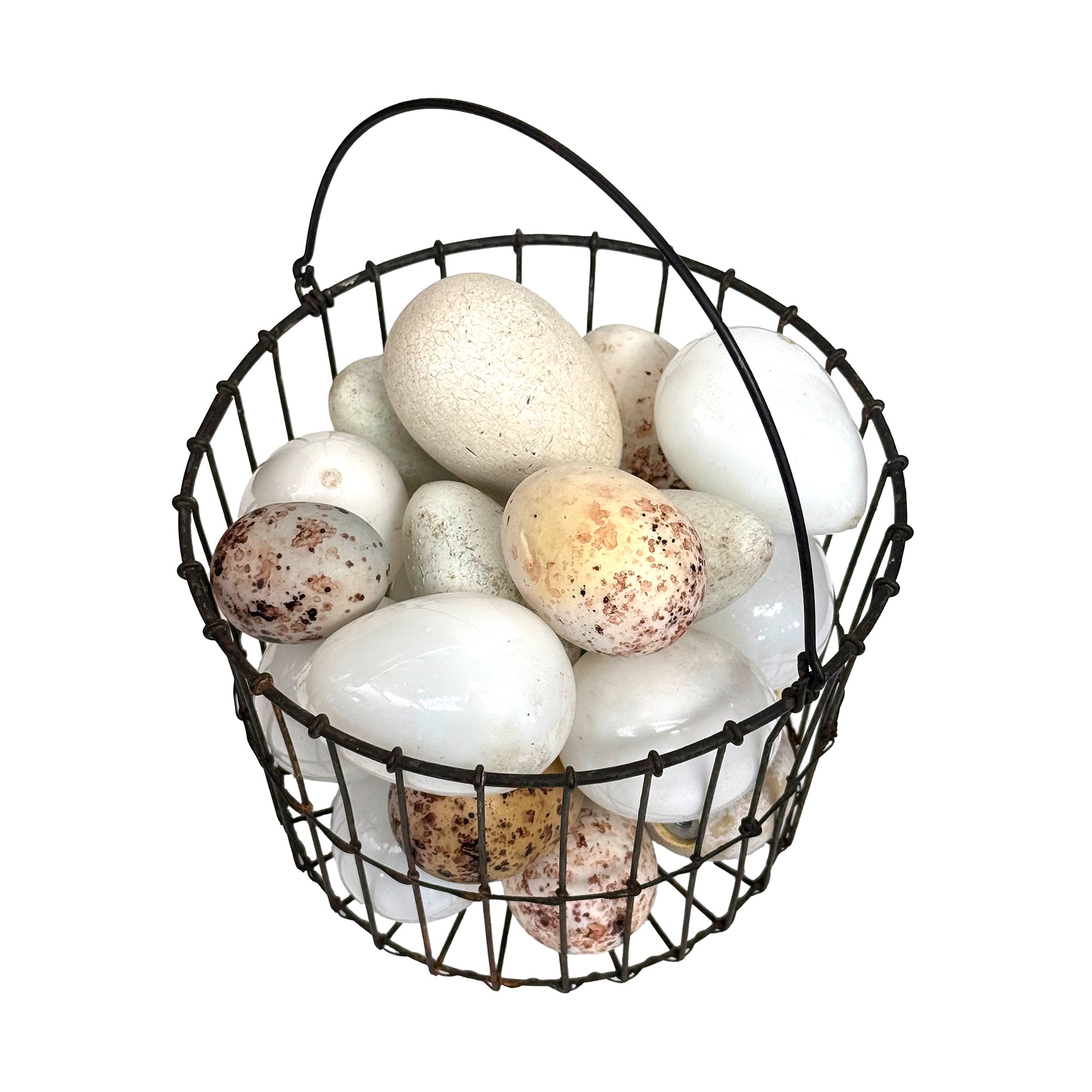 Early 20th Century Wire Basket with Eggs