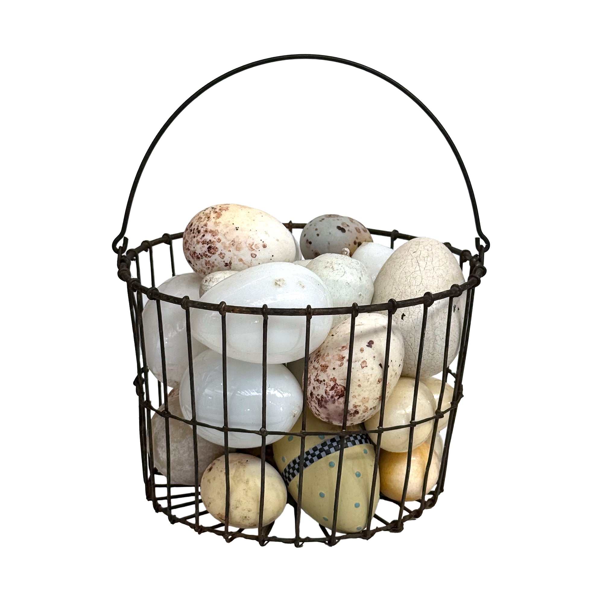 Early 20th Century Wire Basket with Eggs