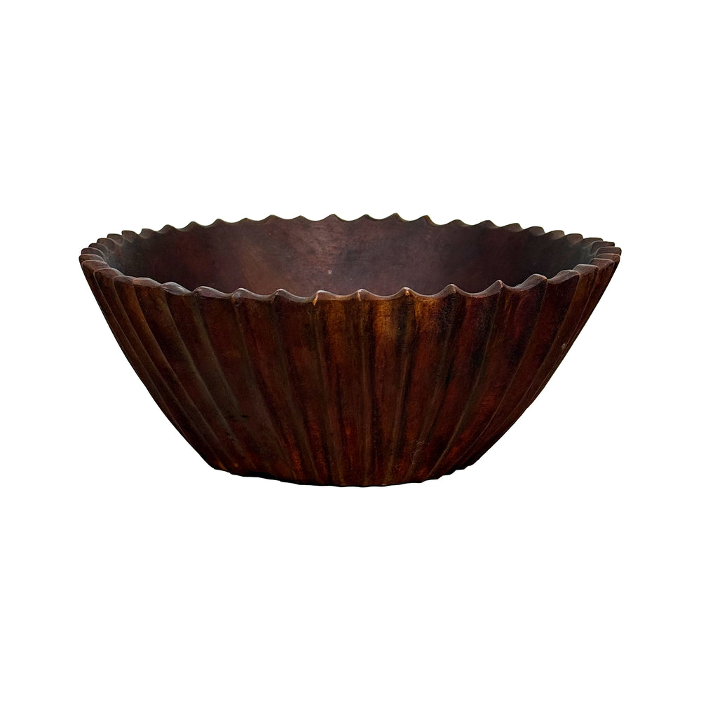 Fluted Carved Wood Bowl