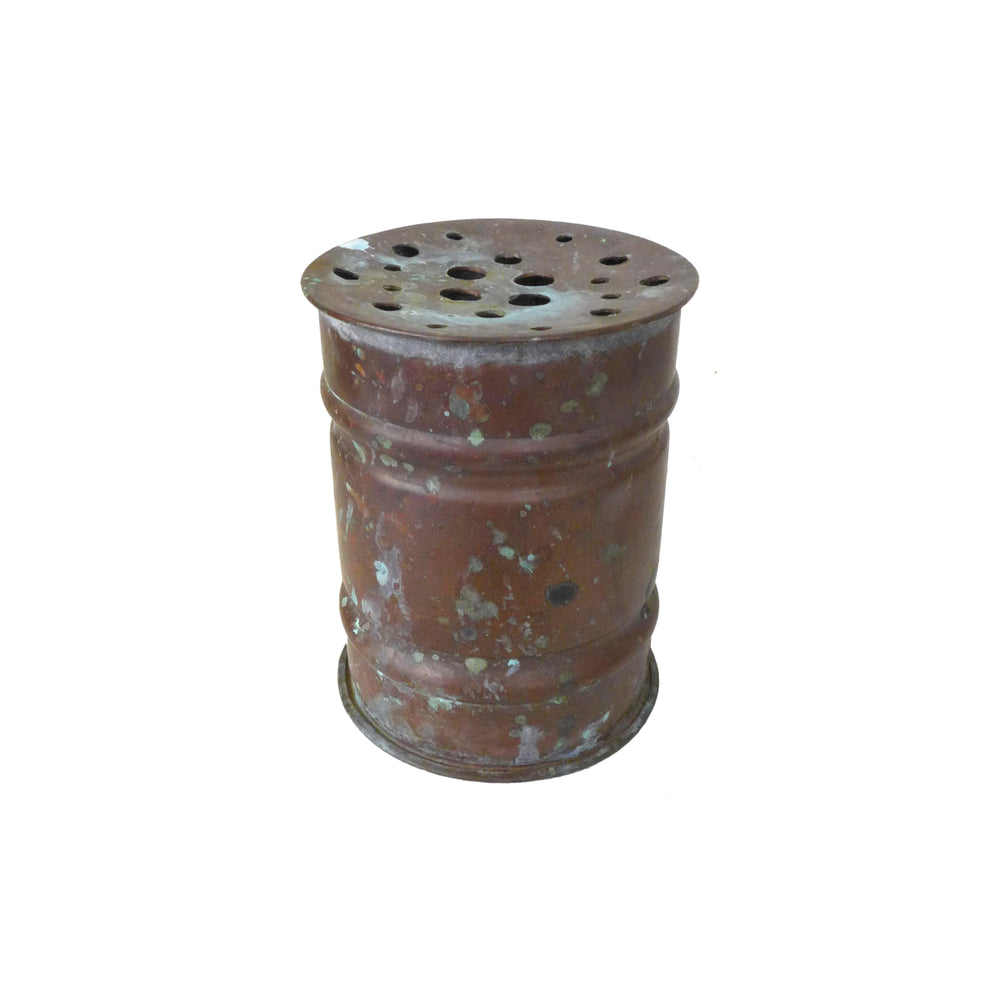 Folk Art Perforated Copper Receptacle