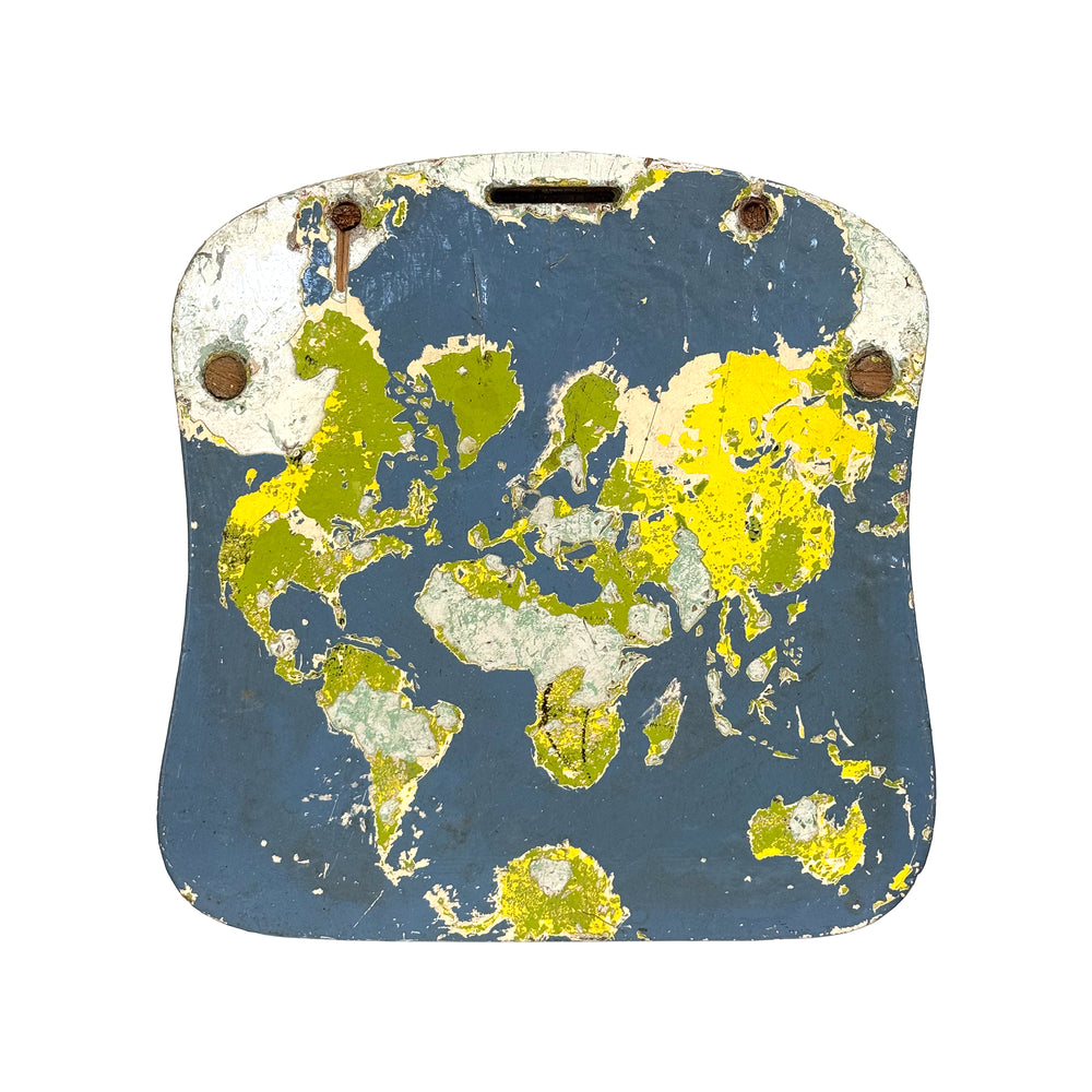 Folk Art Reduction Painting World Map on Chair Seat by Clint Griffin
