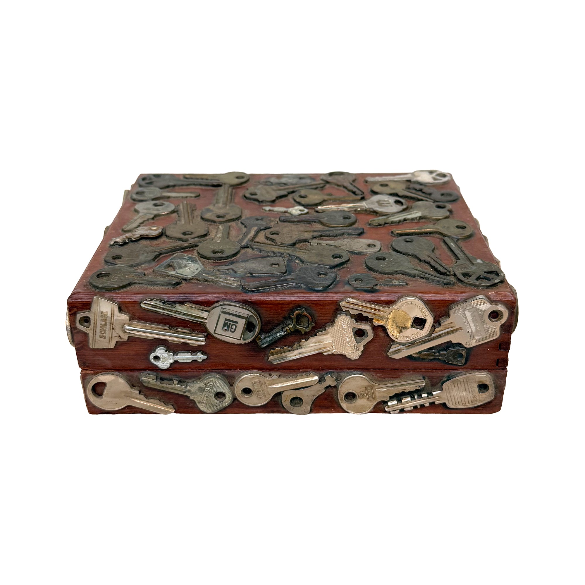 Folk Art Wood Box with Applied Keys
