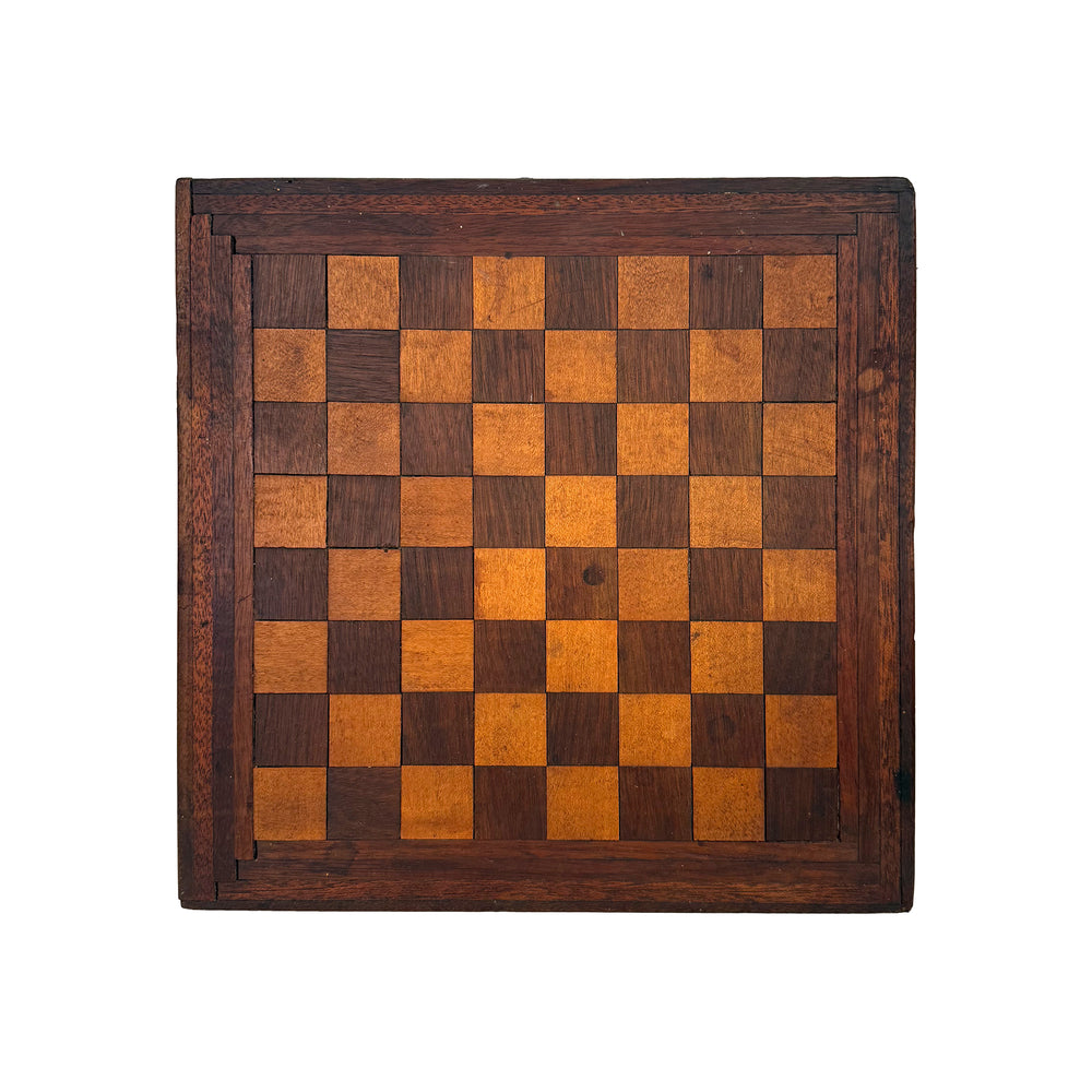 Folk Art Wood Marquetry Chess Board with Drawer