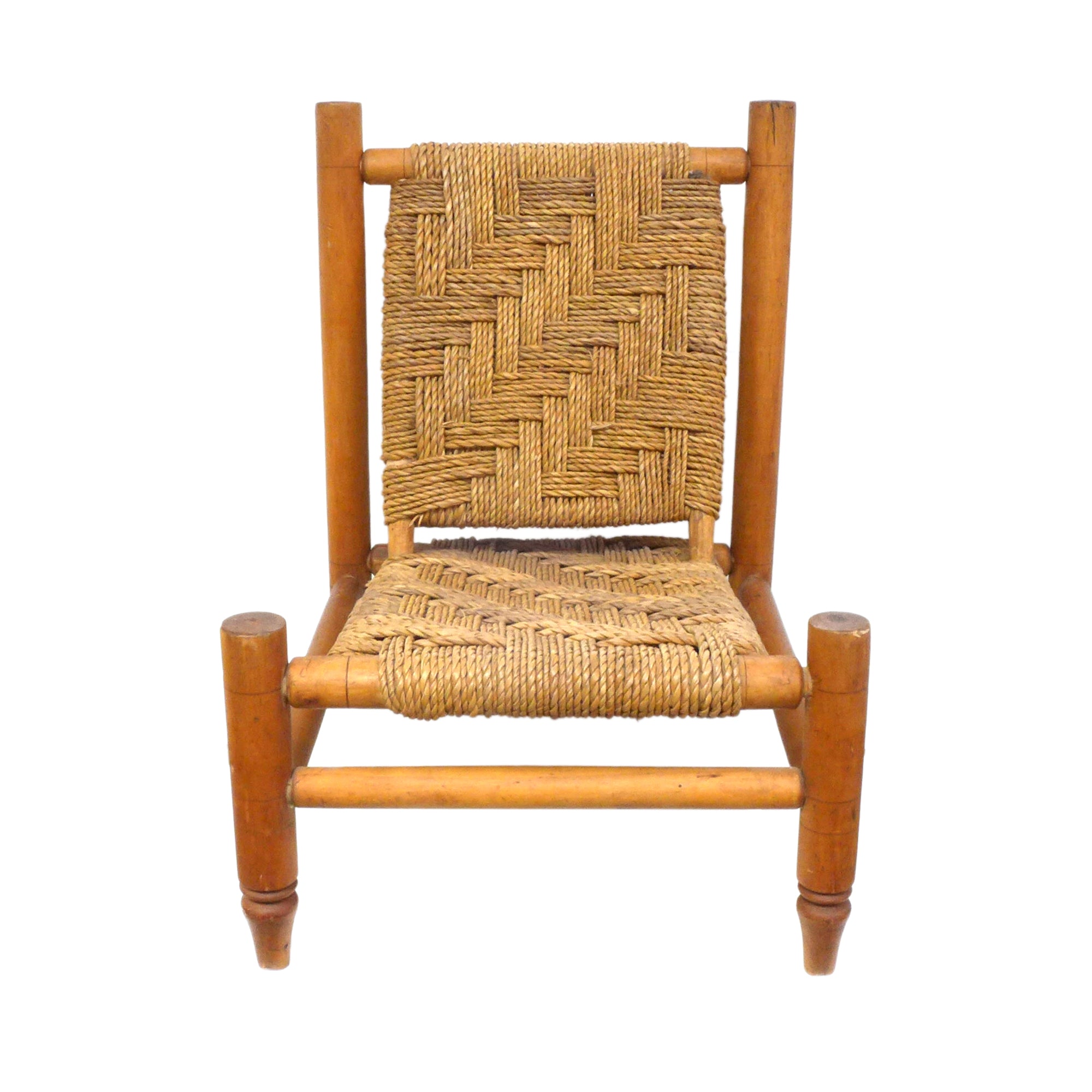French Turned Wood & Woven Cord Lounge Chair
