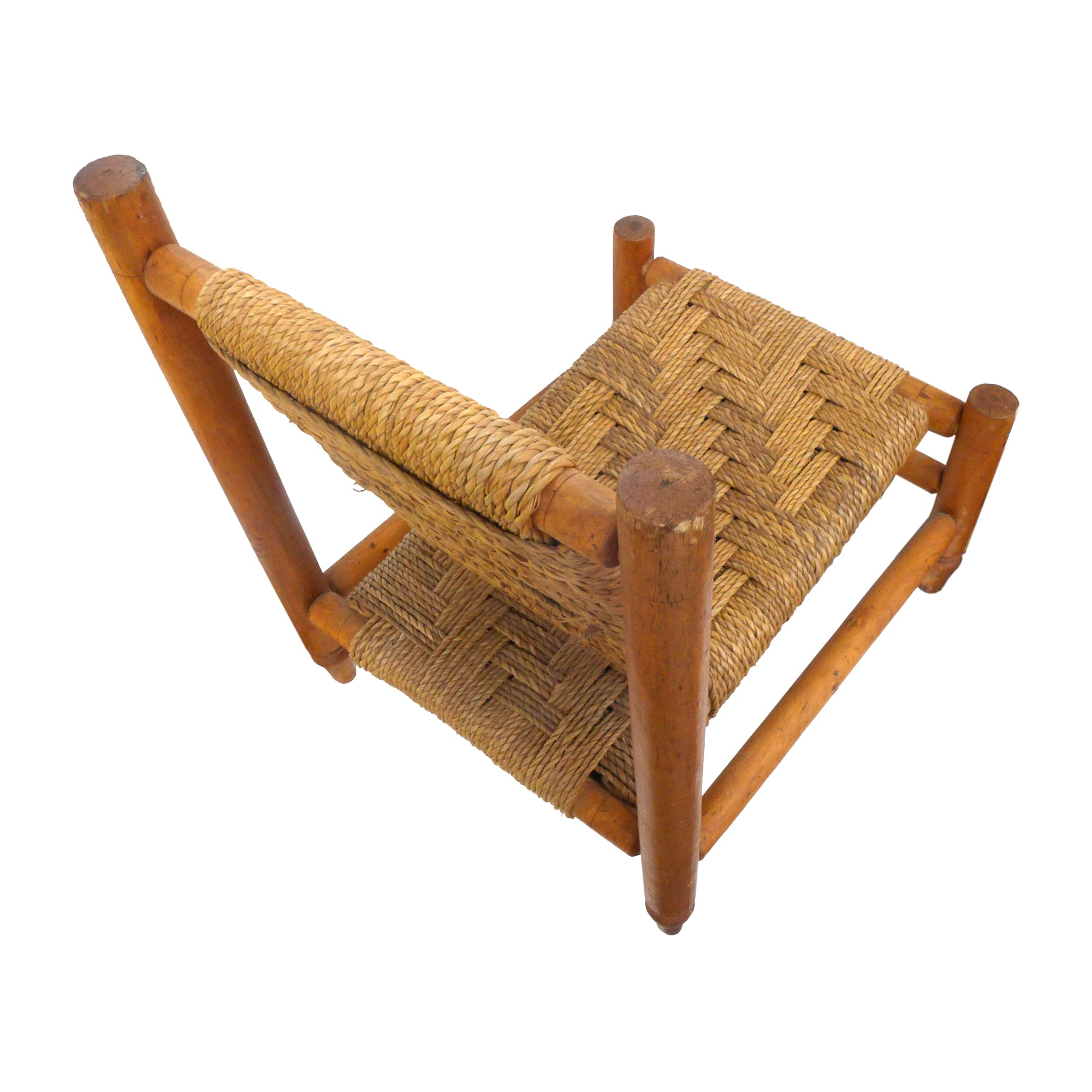 French Turned Wood & Woven Cord Lounge Chair