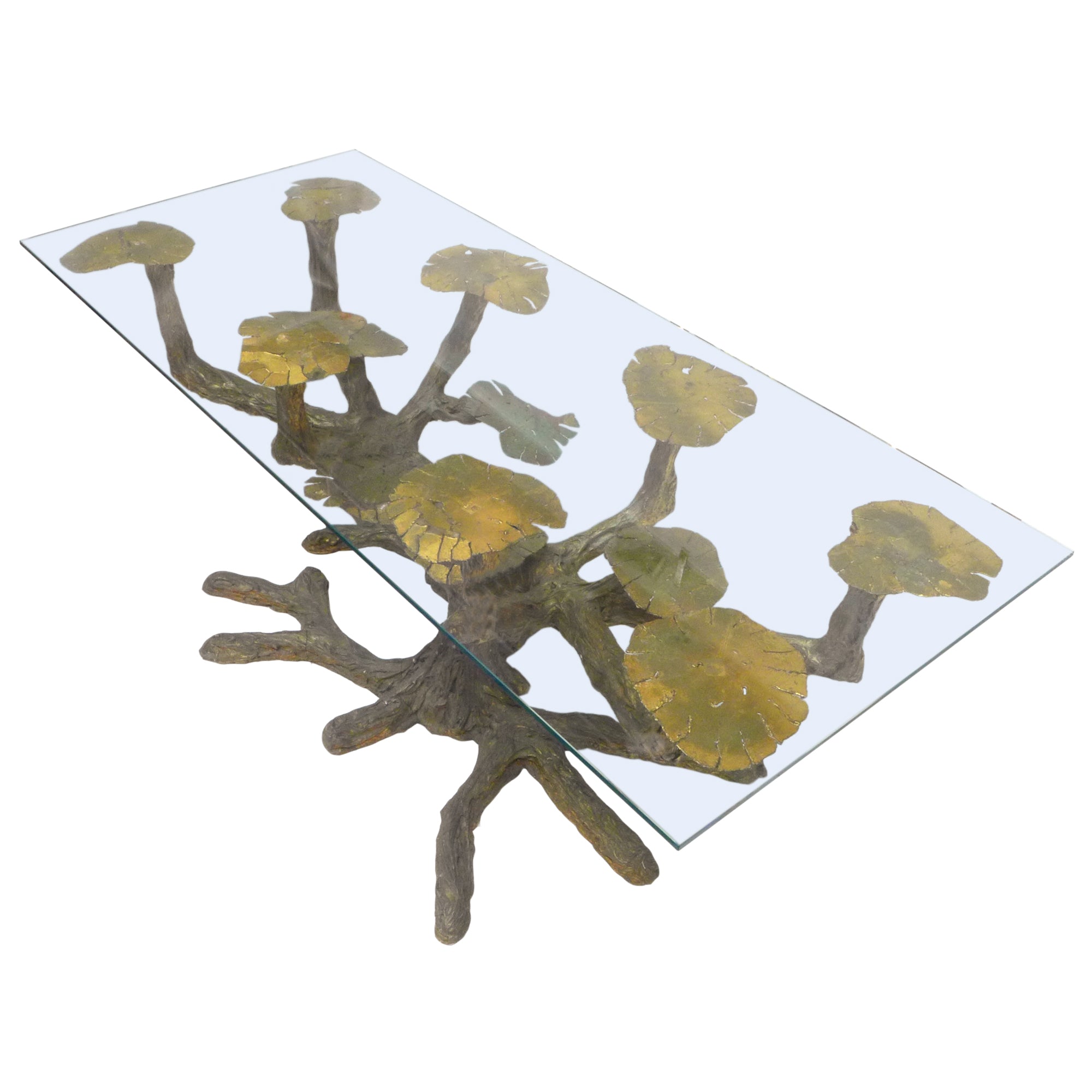 Glass-Top Gold-Leaf Biomorphic Composition Console Table