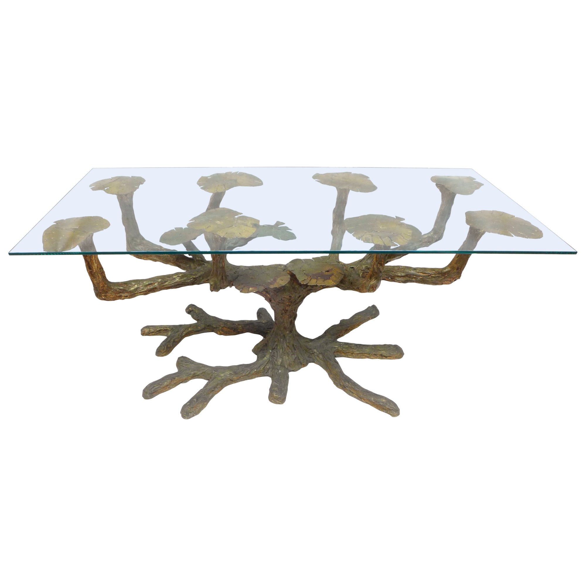Glass-Top Gold-Leaf Biomorphic Composition Console Table
