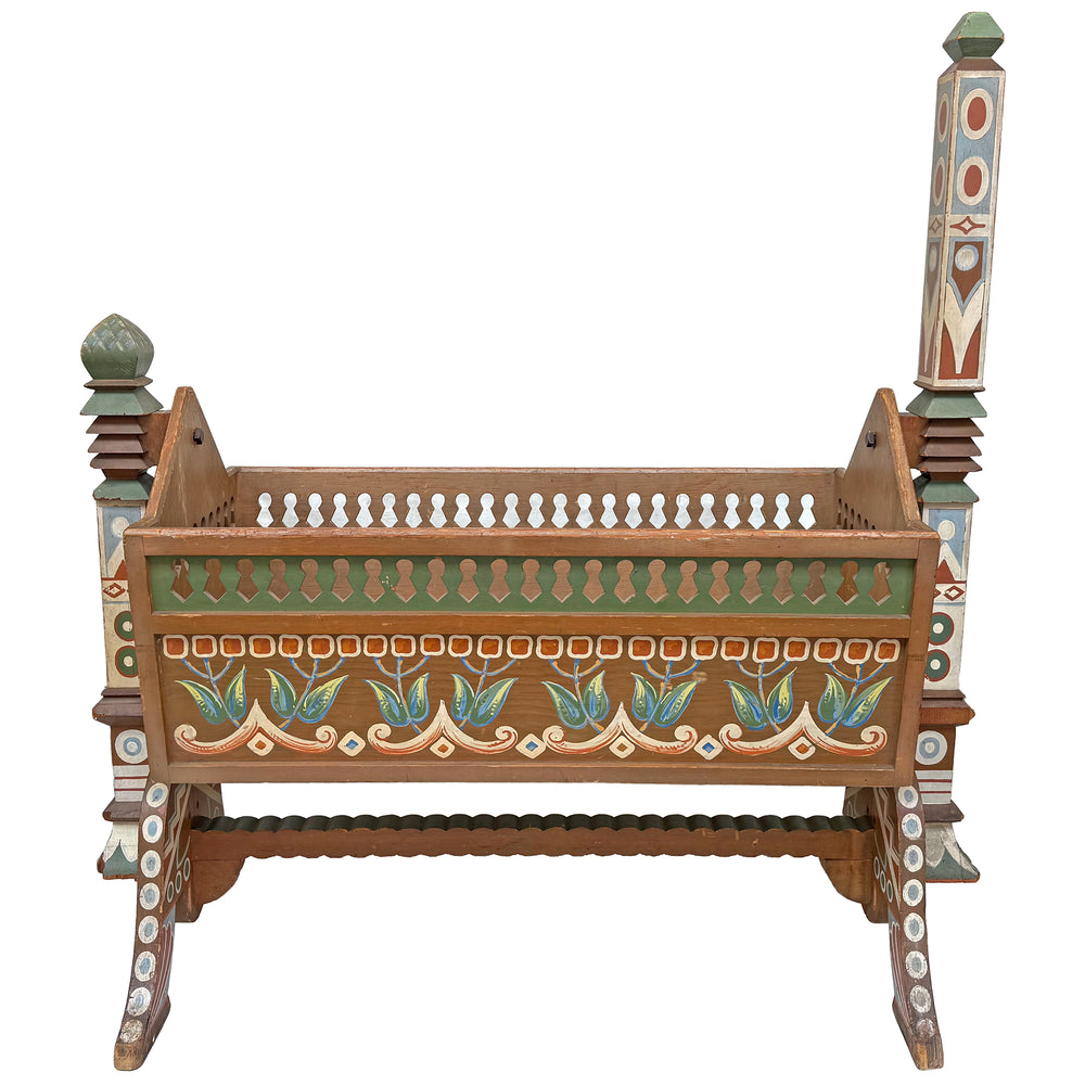 Hand-Painted Folk Art Wood Rocking Bassinet