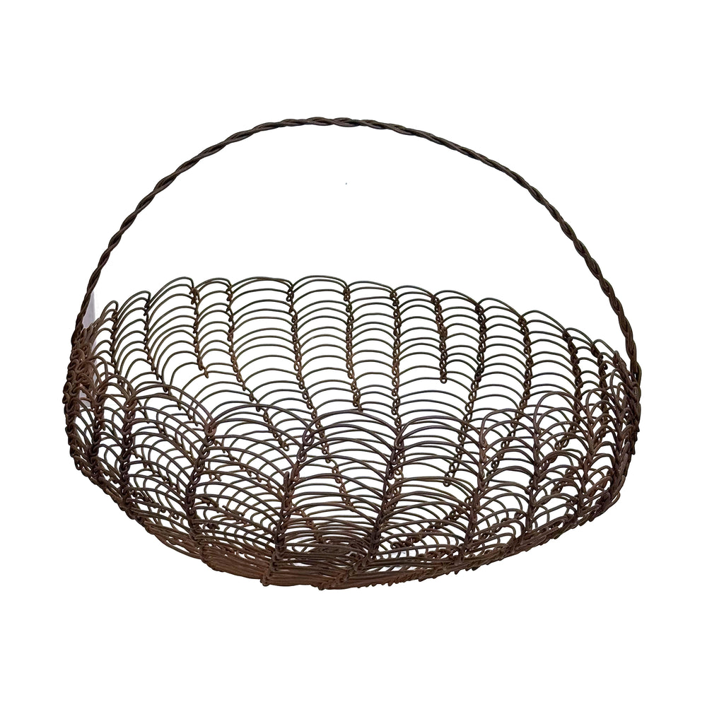 Hand-Woven Wire Basket with Handle