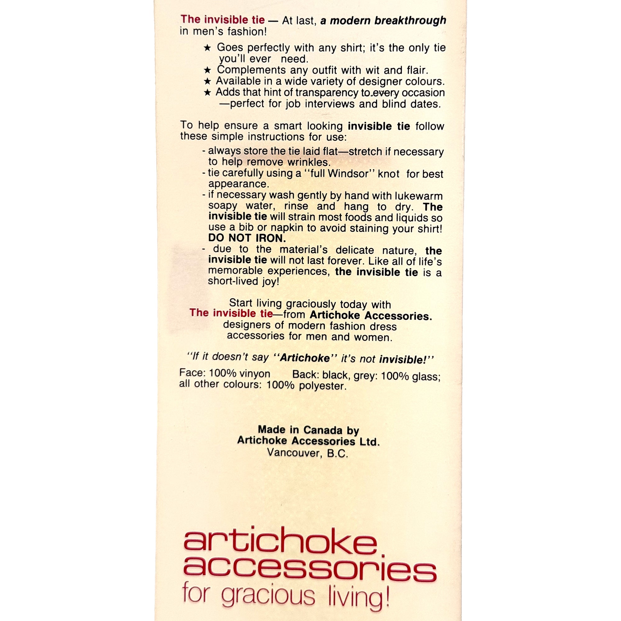 "Invisible Tie" by Artichoke Accessories