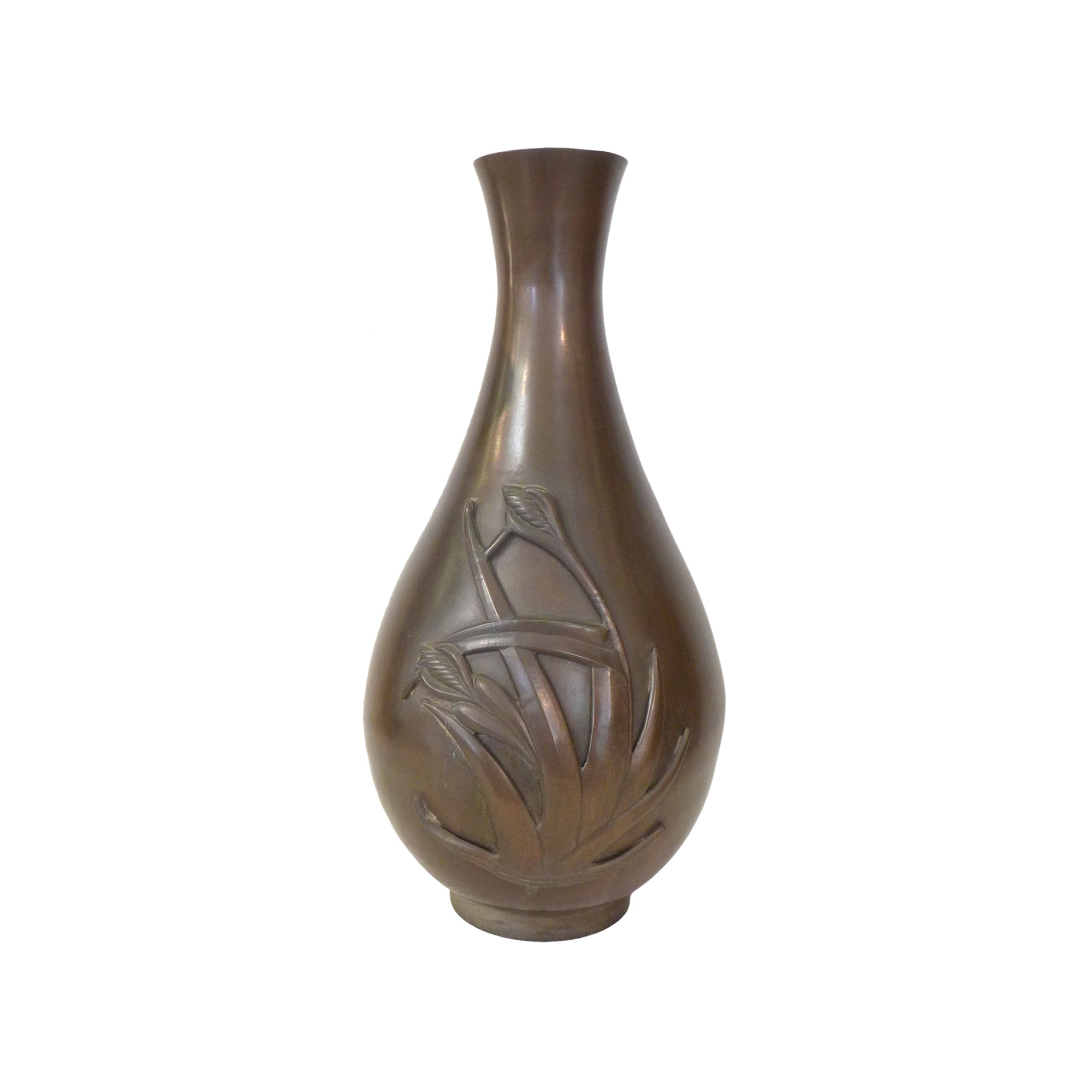Japanese Bronze Vase with Applied Flora
