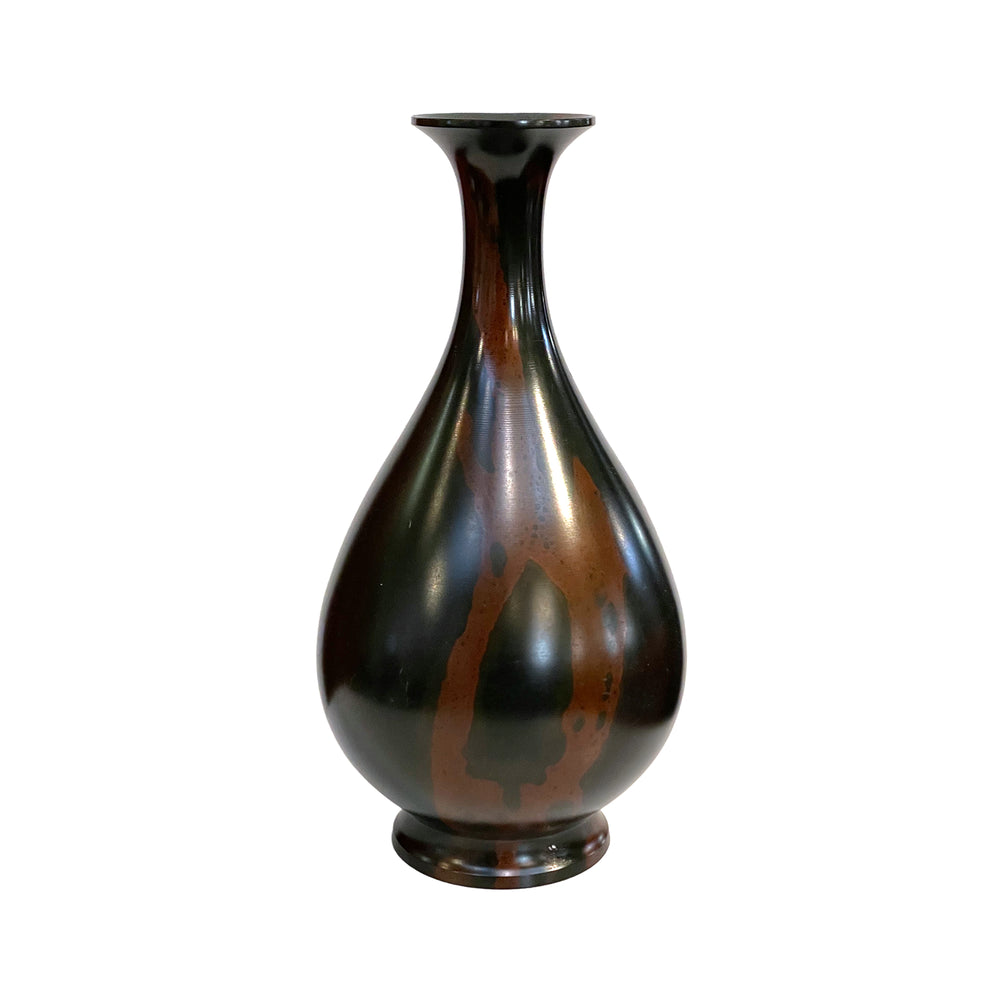 Japanese Bulbous Bronze Vase with Applied Patina