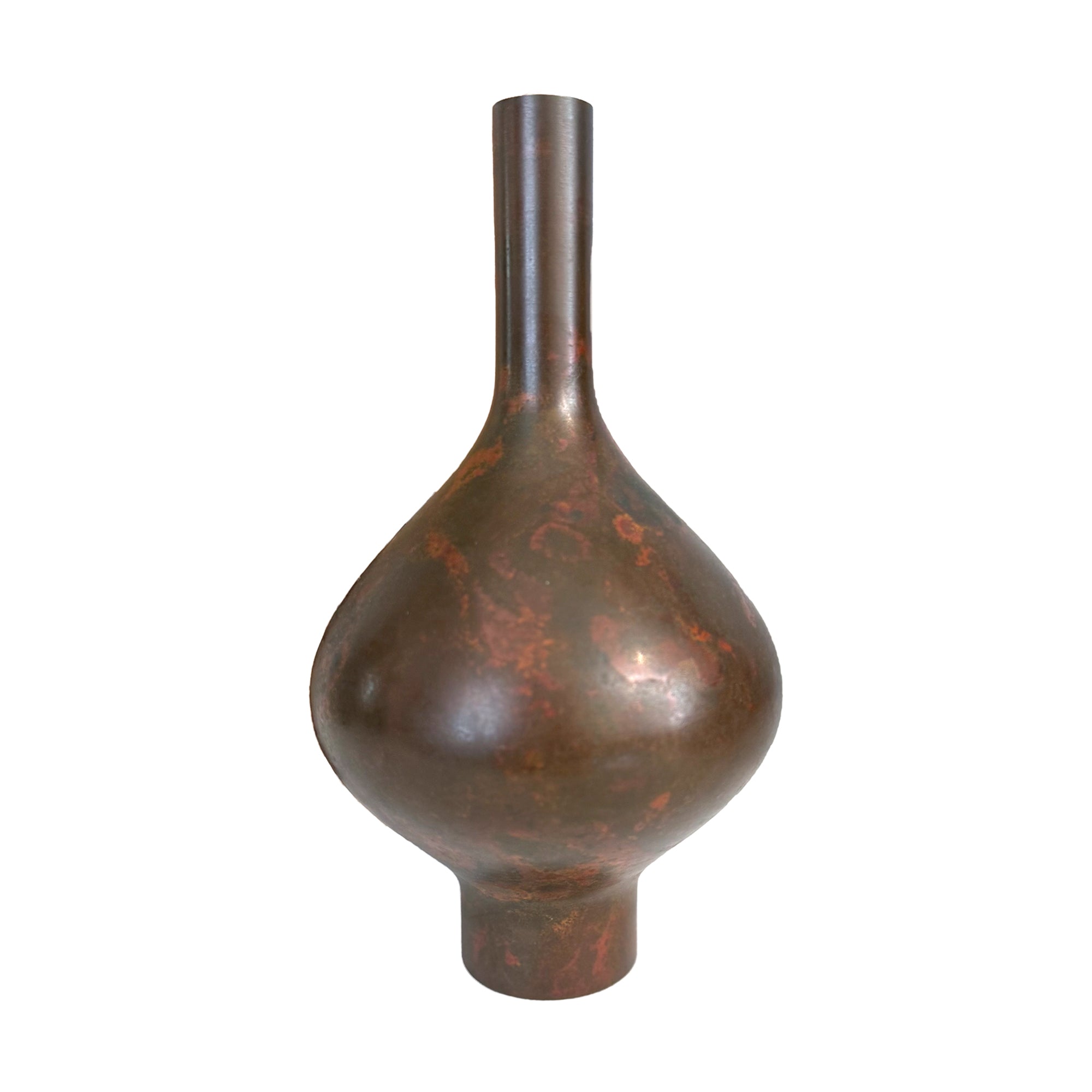 Japanese Bulbous Bronze Vase with Applied Patina