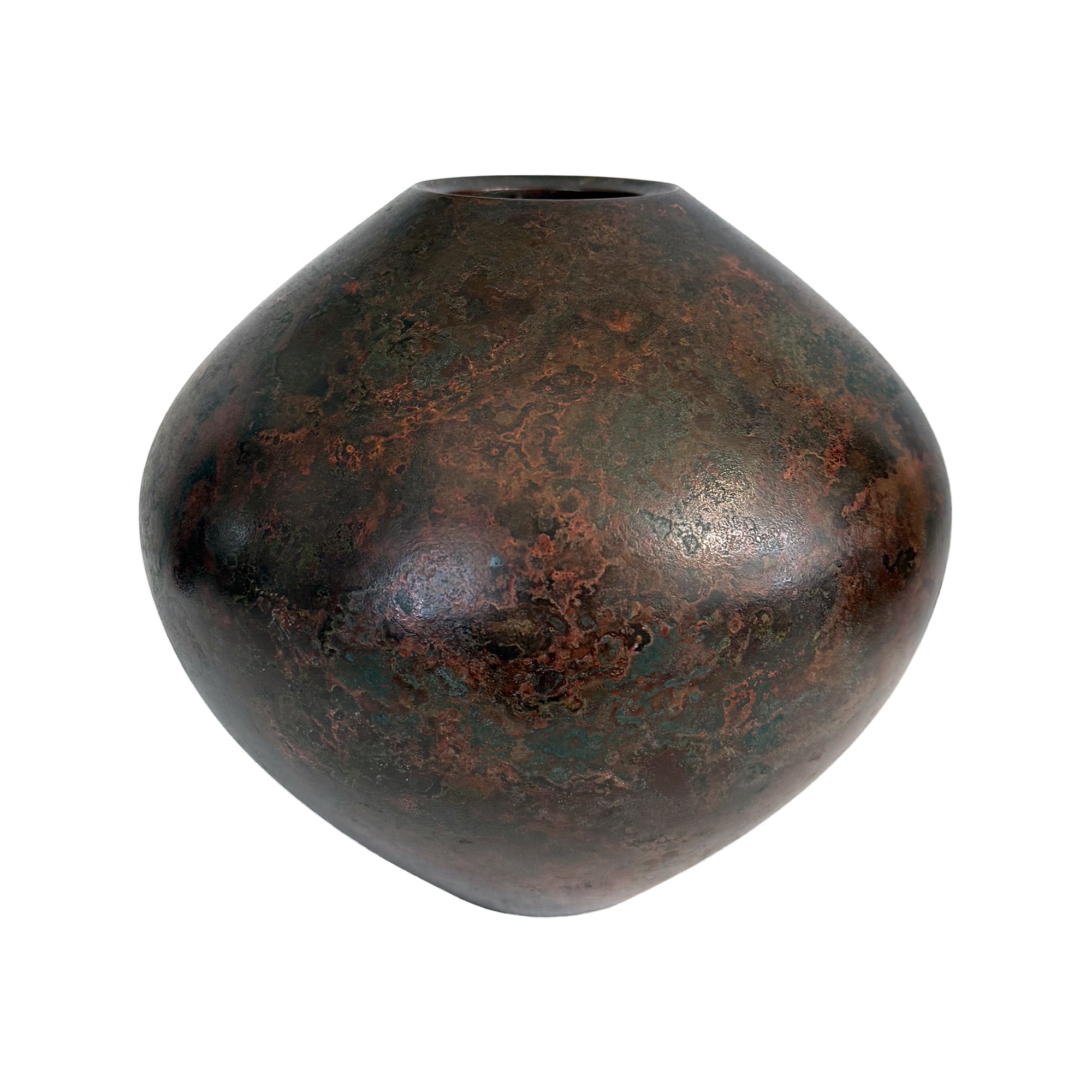 Japanese Bulbous Bronze Vase with Applied Patina