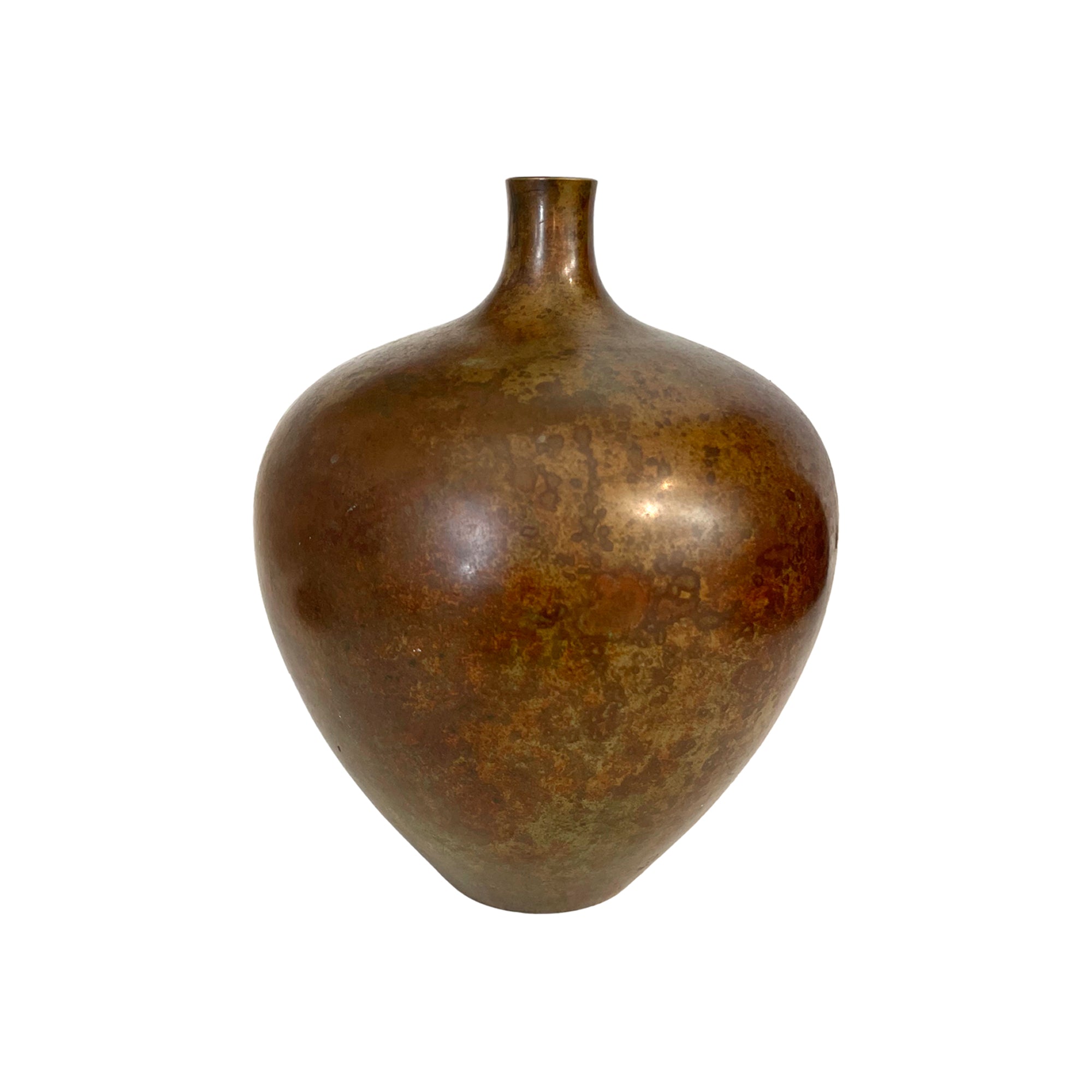 Japanese Bulbous Bronze Vase with Applied Patina