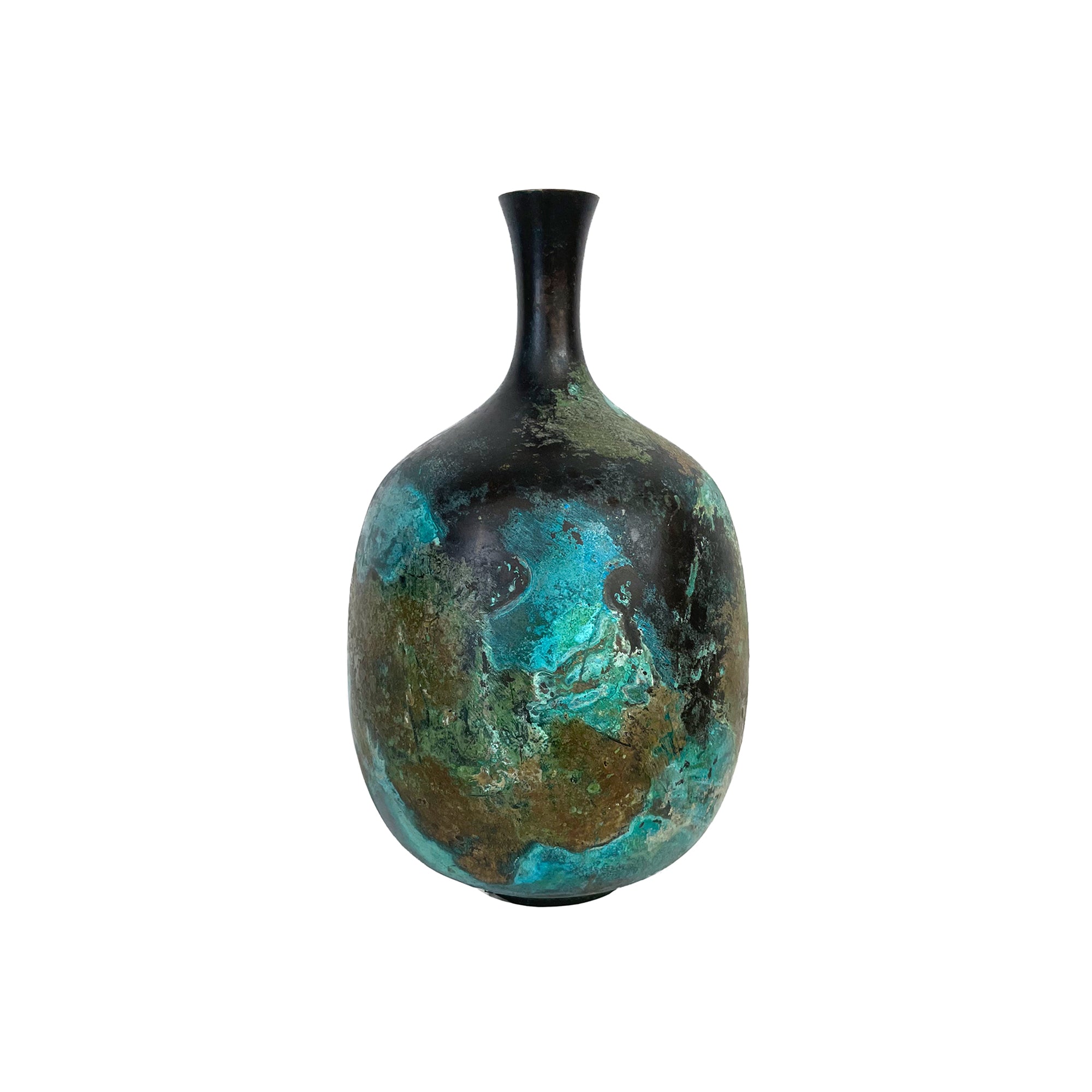 Japanese Bulbous Bronze Vase with Applied Patina