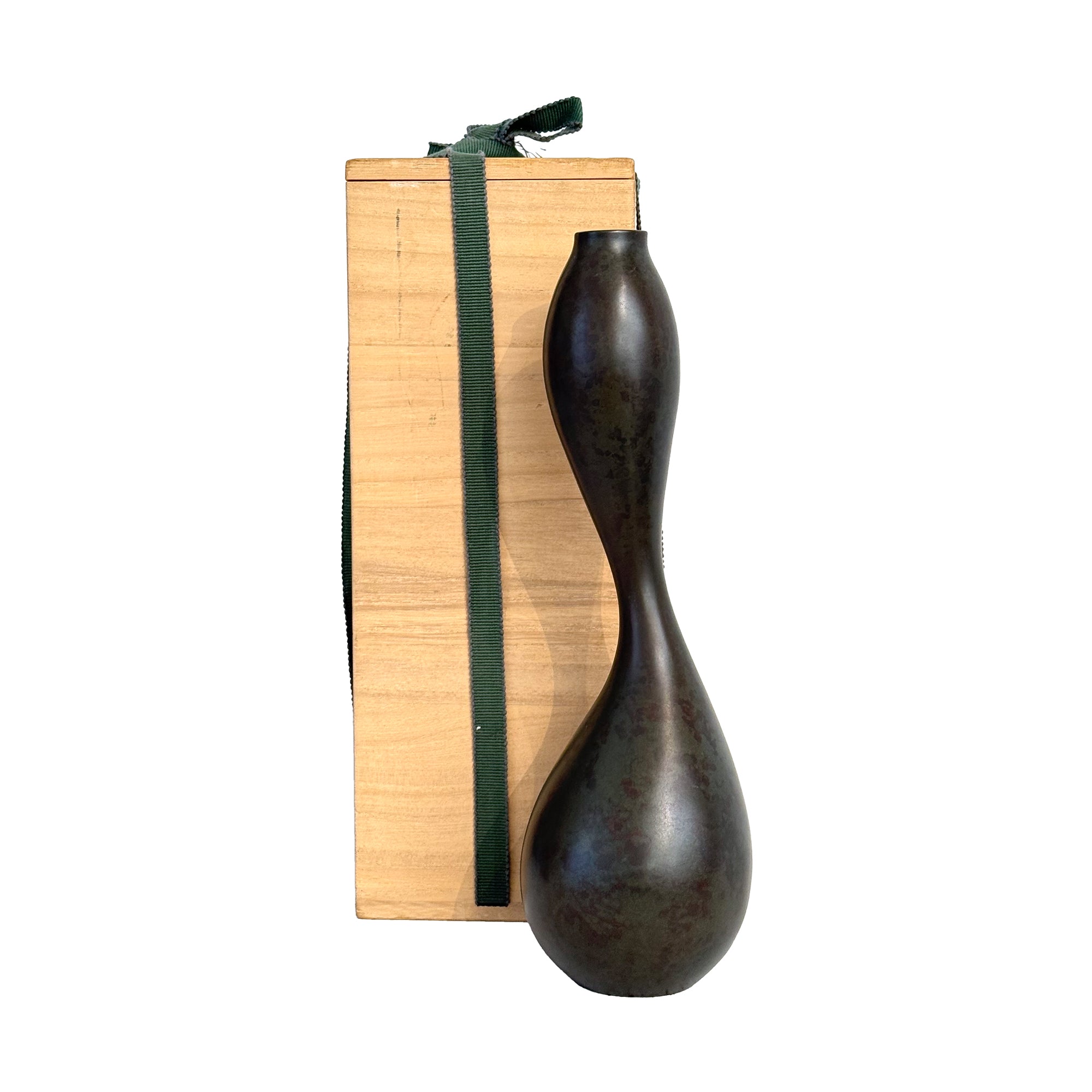 Japanese Gooseneck Bronze Vase with Applied Patina
