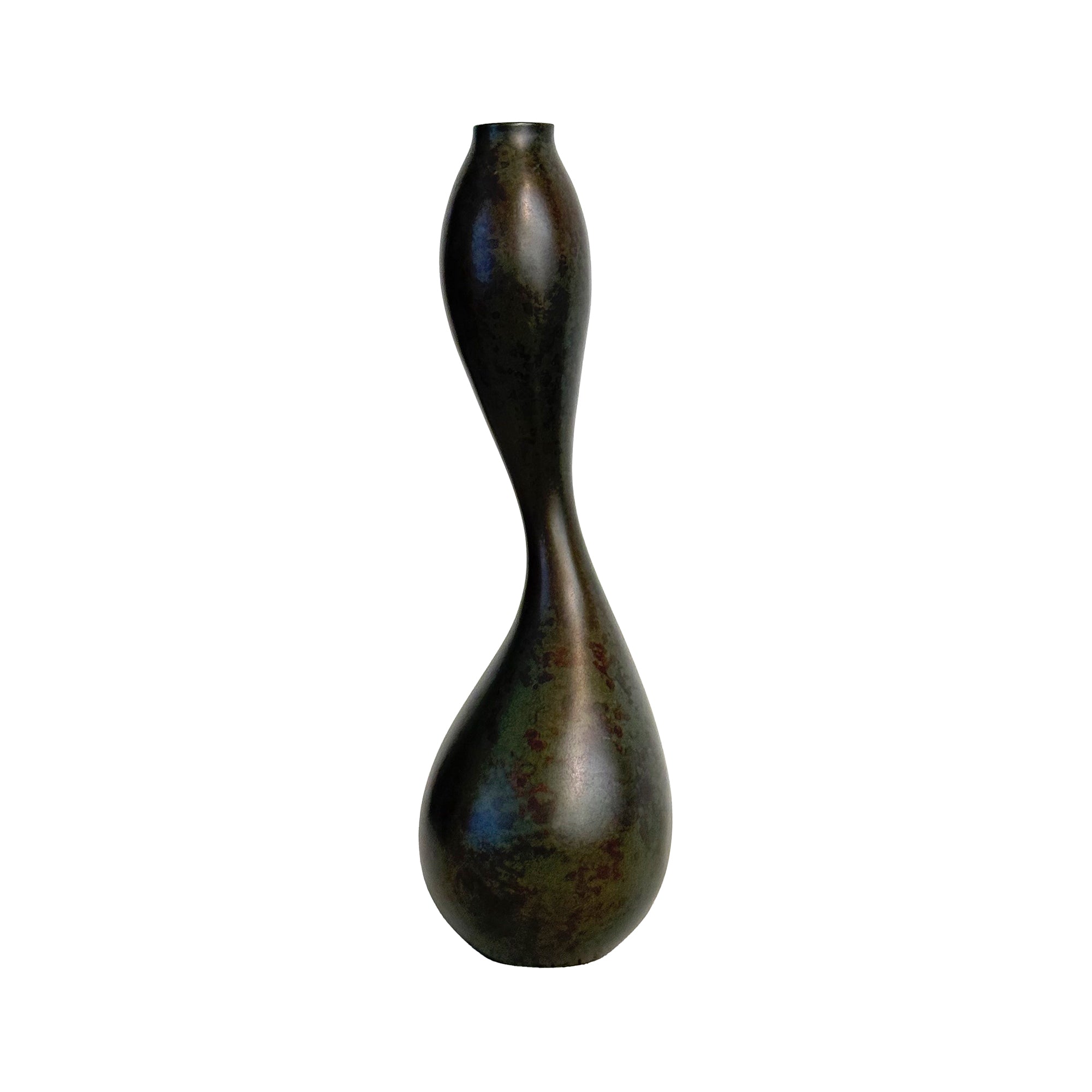 Japanese Gooseneck Bronze Vase with Applied Patina