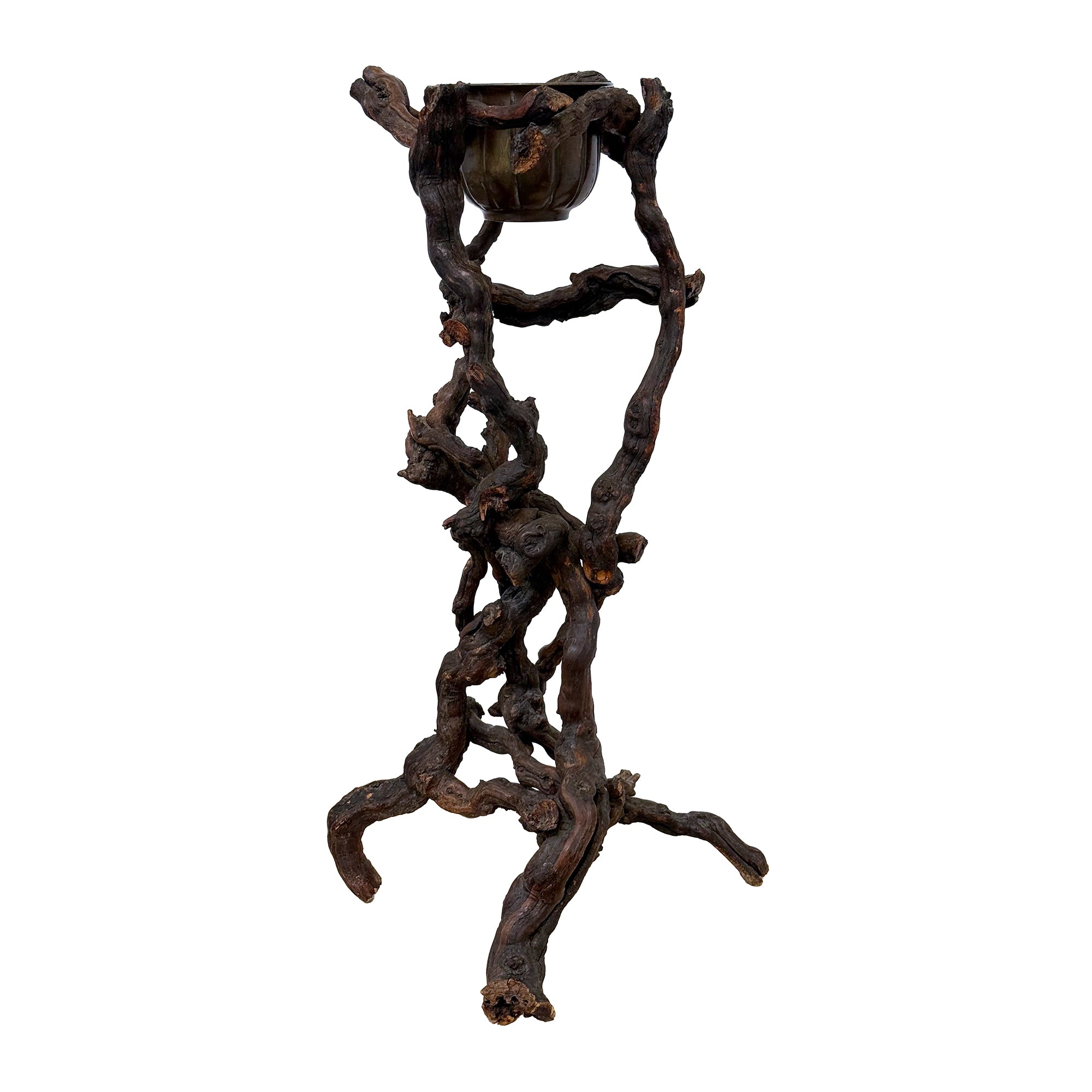 Japanese Root Plant Stand with Copper Insert