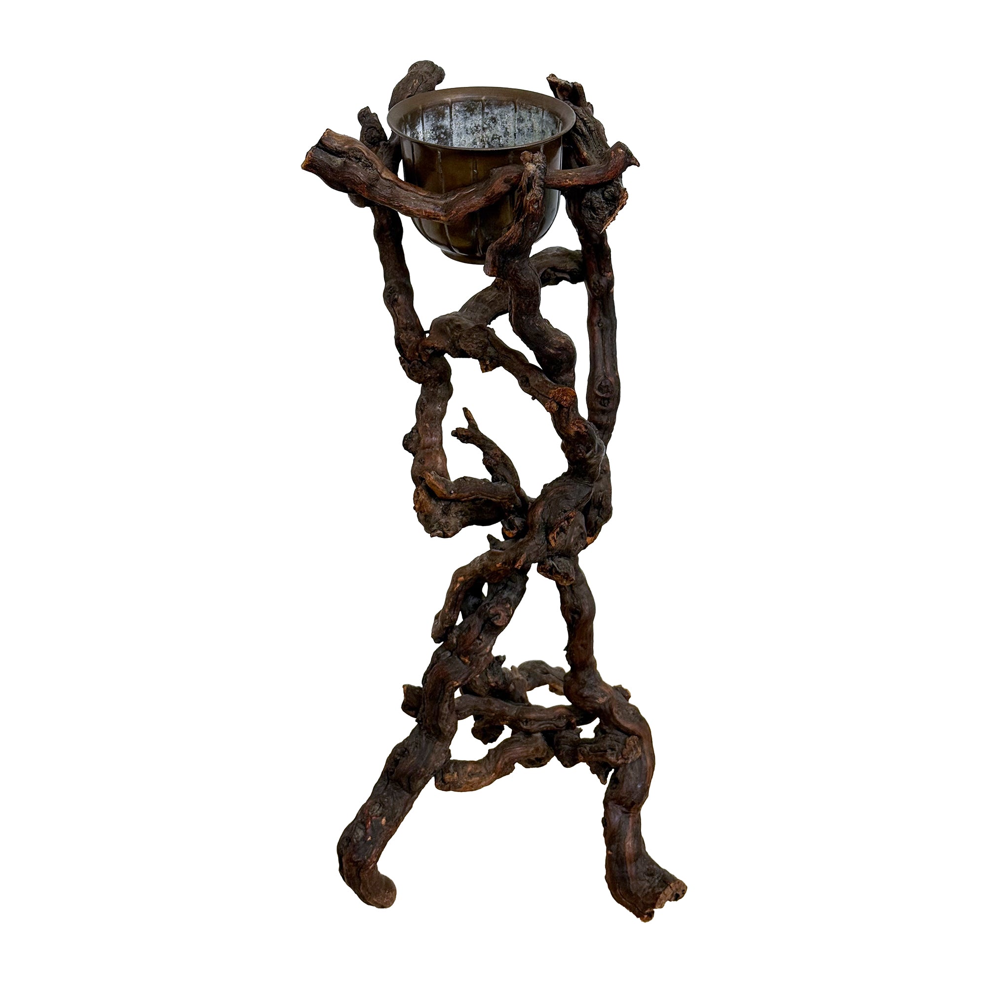 Japanese Root Plant Stand with Copper Insert