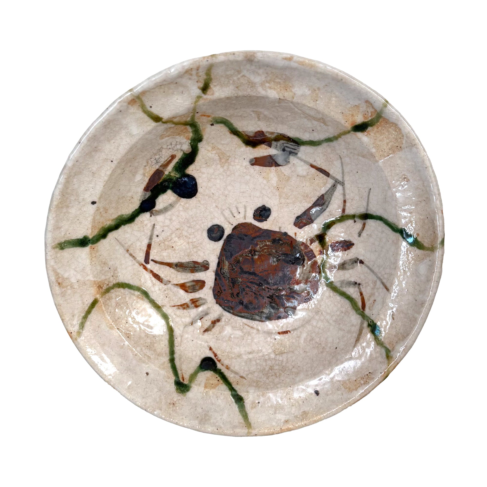 Japanese Studio Ceramic Bowl with Crab Decoration