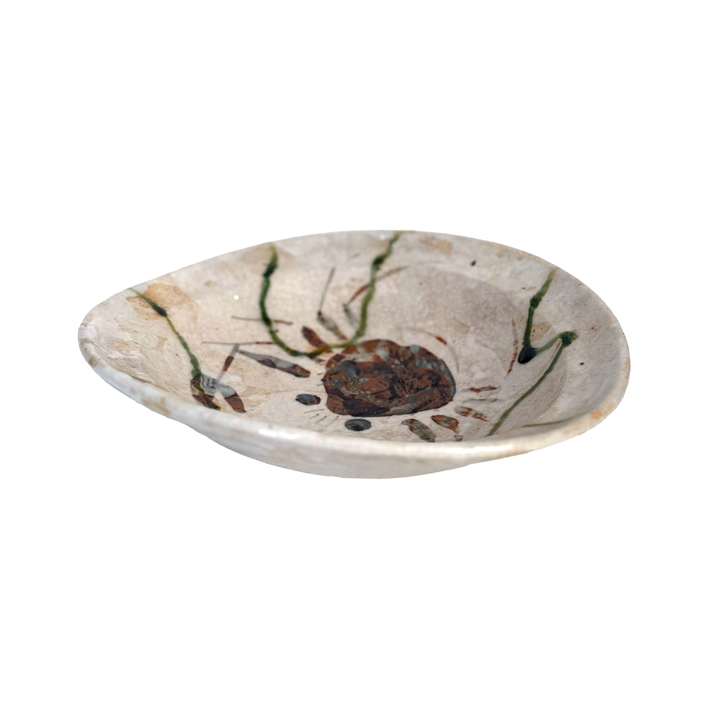 Japanese Studio Ceramic Bowl with Crab Decoration