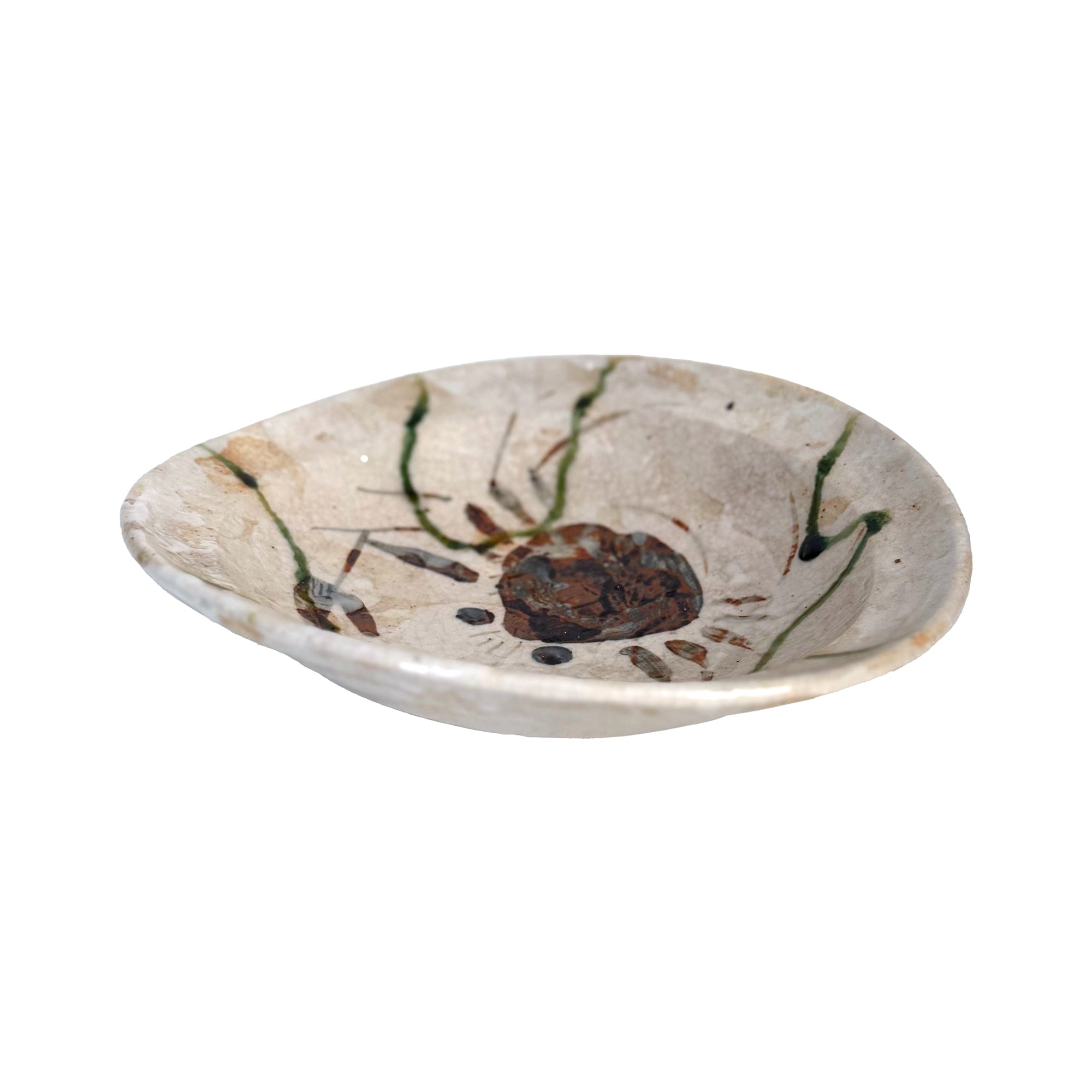 Japanese Studio Ceramic Bowl with Crab Decoration