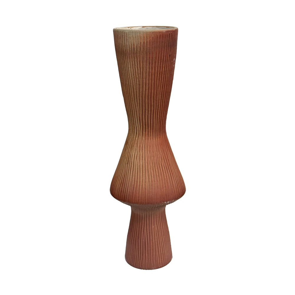 Japanese Studio Ceramic Ikebana Vase with Incised Decoration