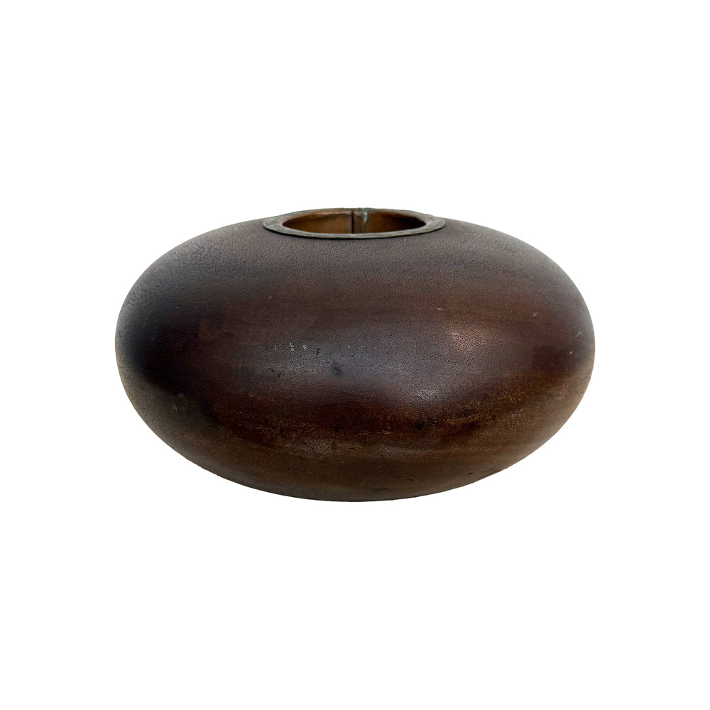 Japanese Turned Wood Ikebana Vase with Copper Insert