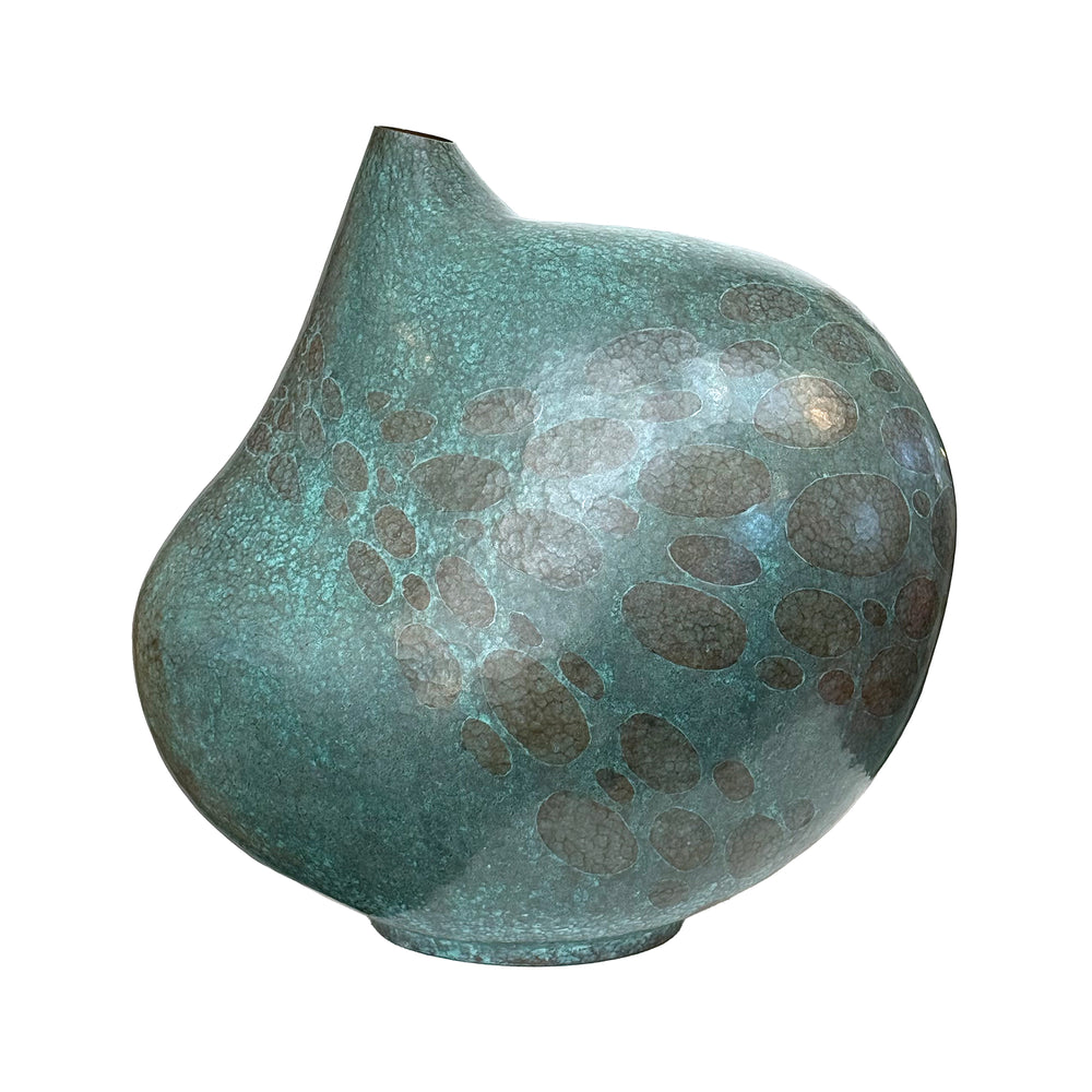 Large Bulbous Japanese Enameled Metal Vase by Yoshiyuki