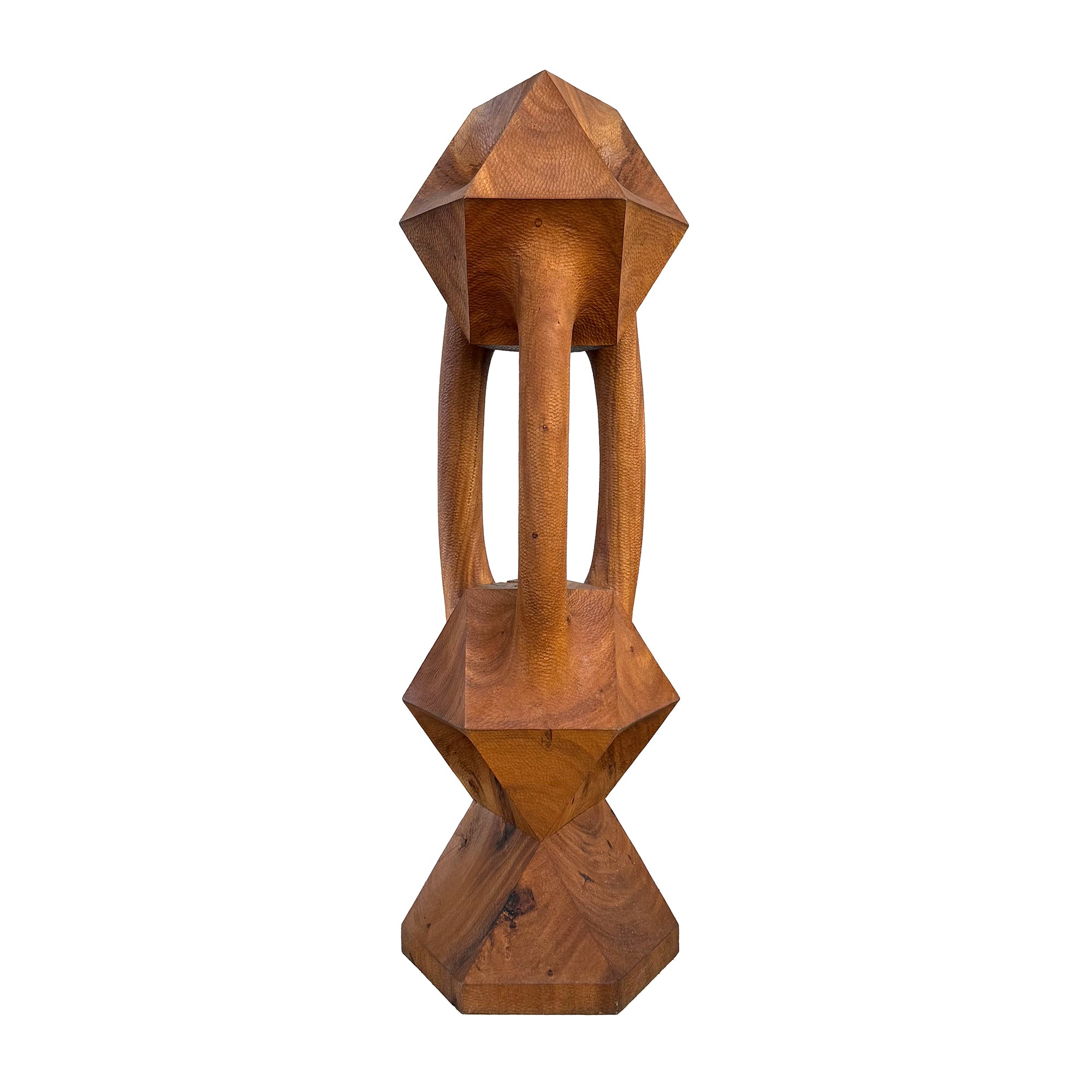 Large Carved Wood Geometric Sculpture by Aleph Geddis