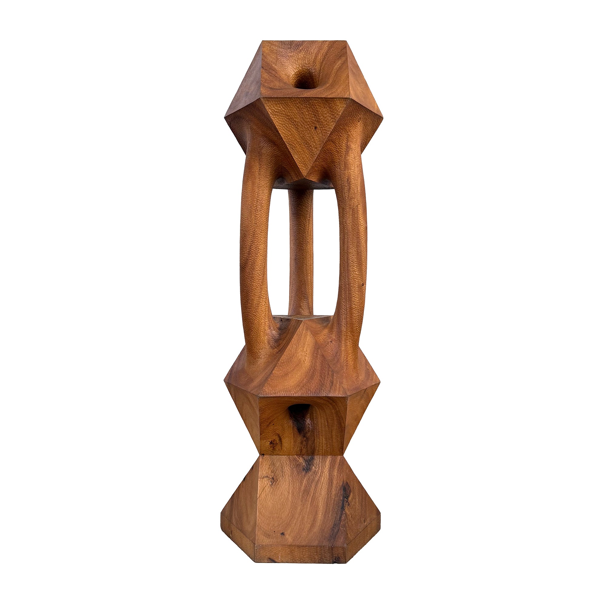 Large Carved Wood Geometric Sculpture by Aleph Geddis
