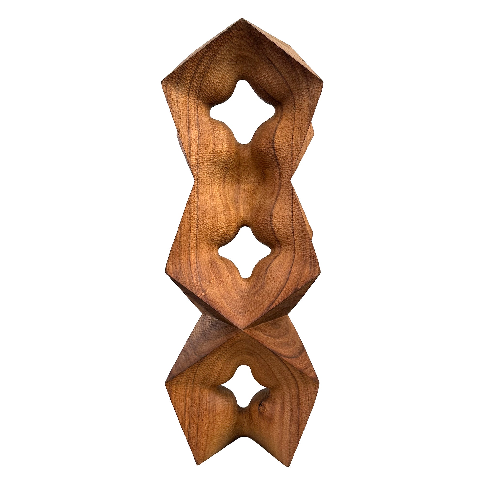 Large Carved Wood Hard/Soft Punctured Totem Sculpture by Aleph Geddis