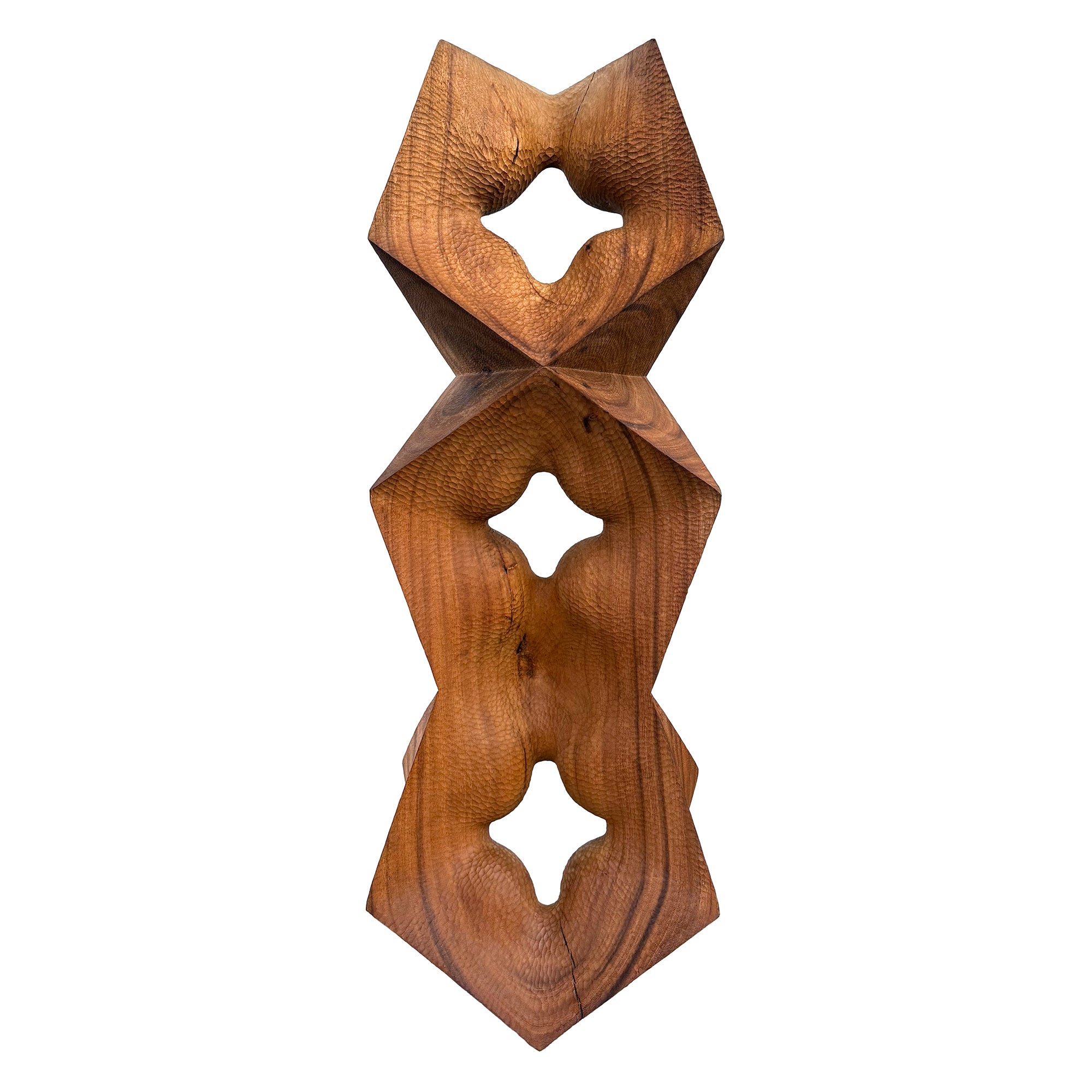 Large Carved Wood Hard/Soft Punctured Totem Sculpture by Aleph Geddis
