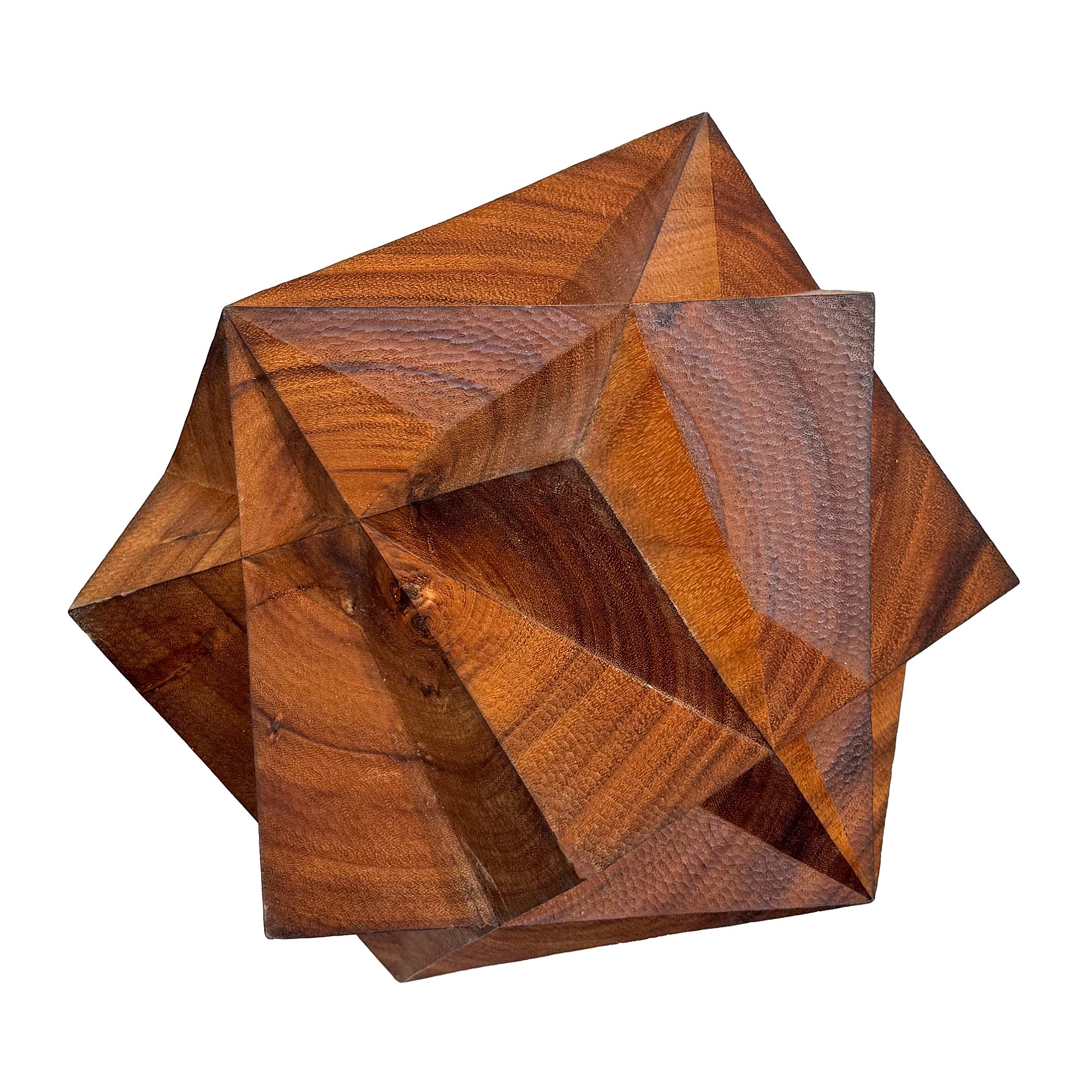 Large Carved Wood Three Intersecting Cubes Geometric Sculpture by Aleph Geddis