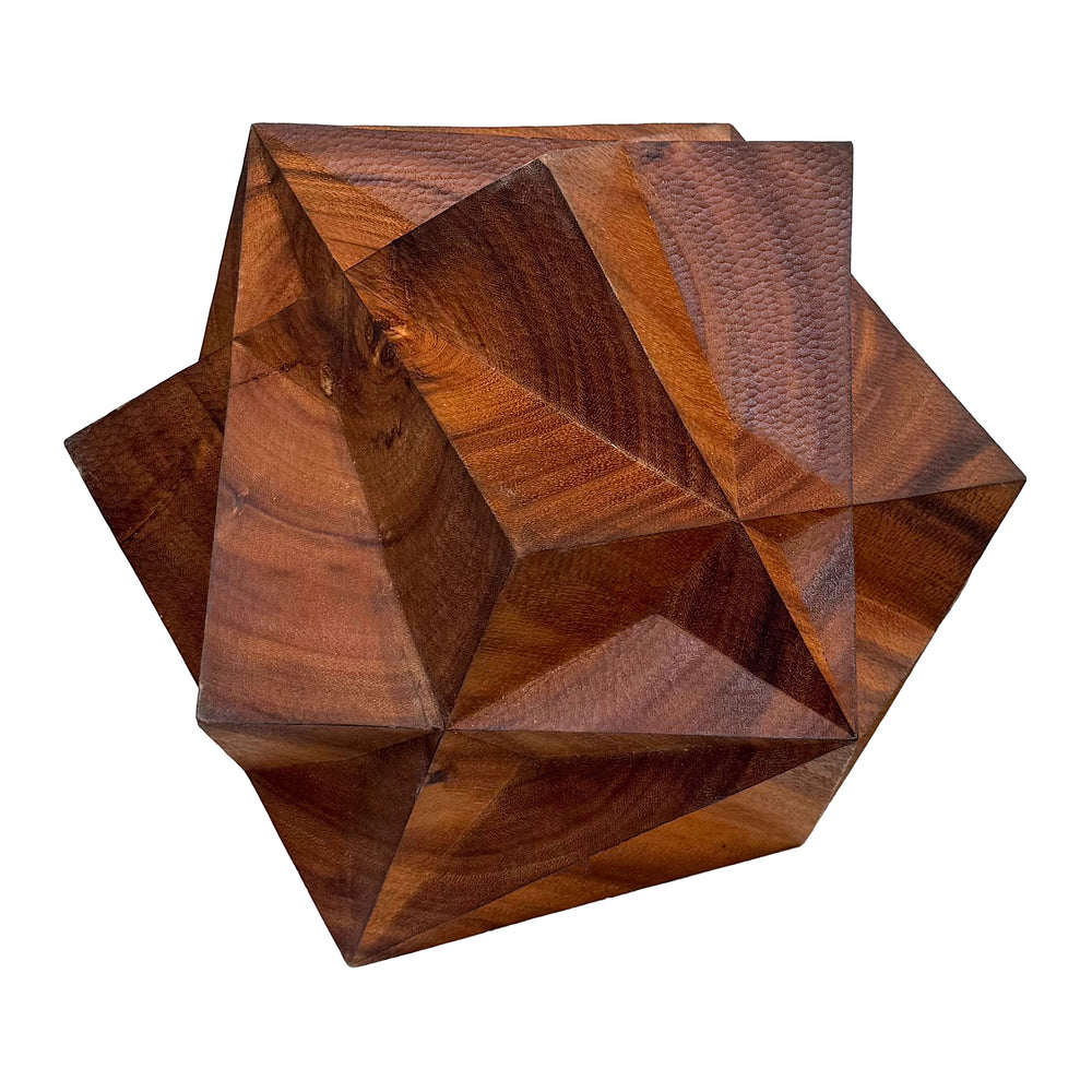 Large Carved Wood Three Intersecting Cubes Geometric Sculpture by Aleph Geddis