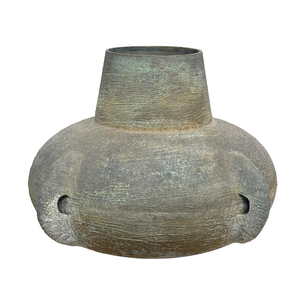 Large Cast Metal Vessel with Applied Patina