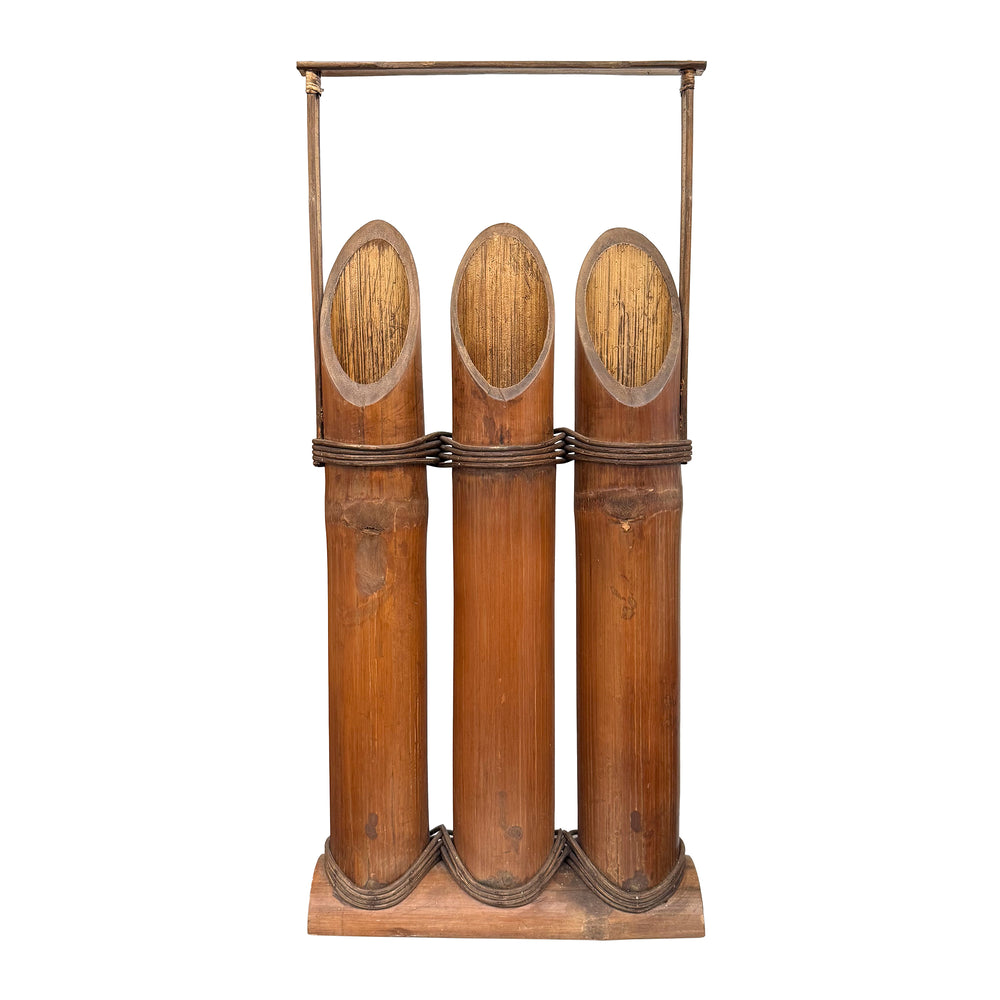 Large Japanese Bamboo Triple Ikebana Vase