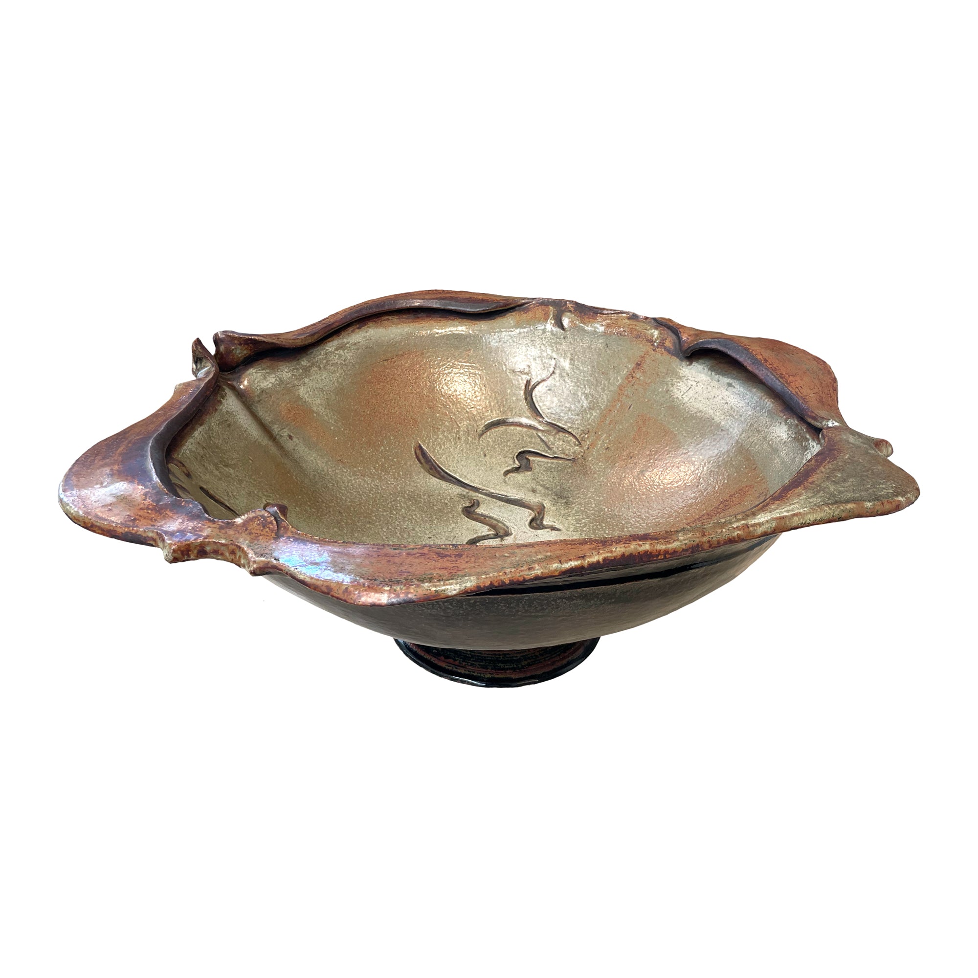 Large Japanese Studio Ceramic Footed Bowl