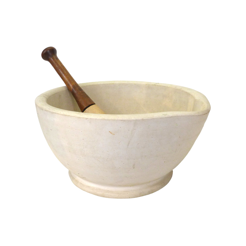 Large Porcelain & Wood Mortar & Pestle