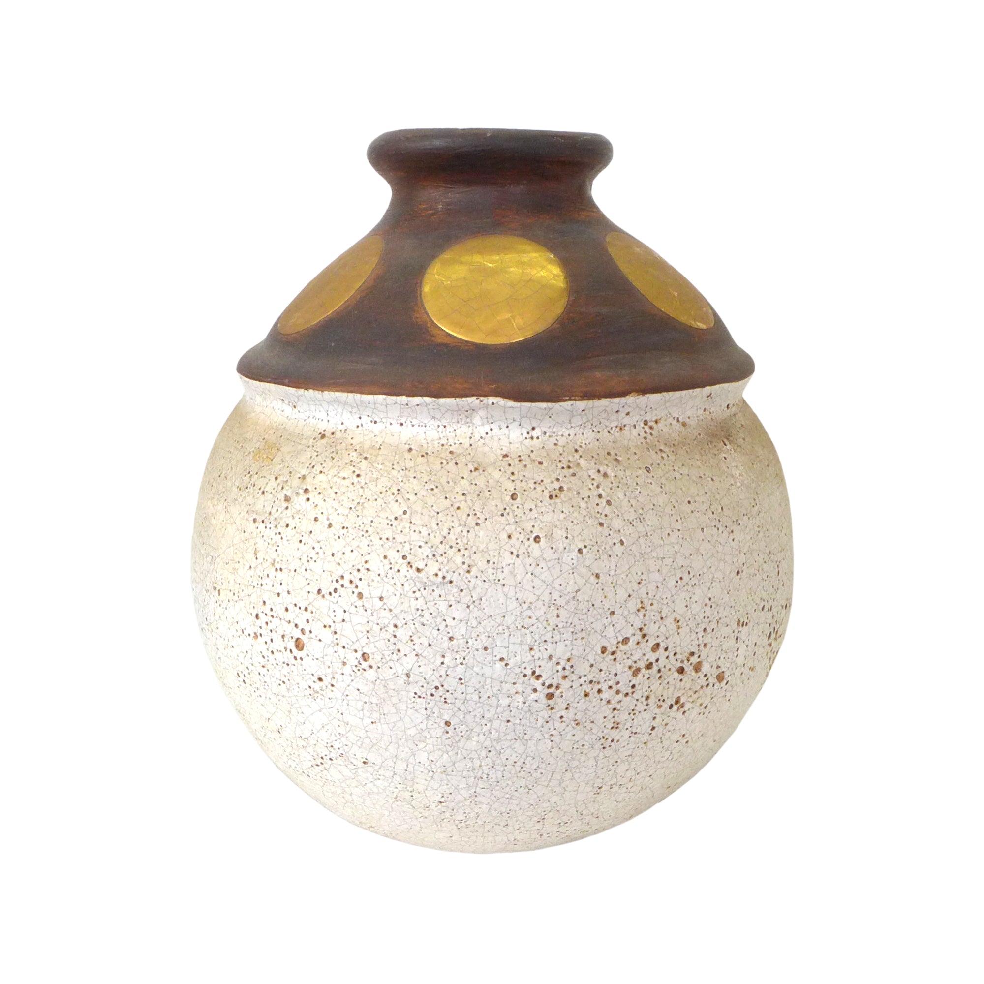 Large Studio Ceramic Volcanic Glaze Vase with Gold Circles