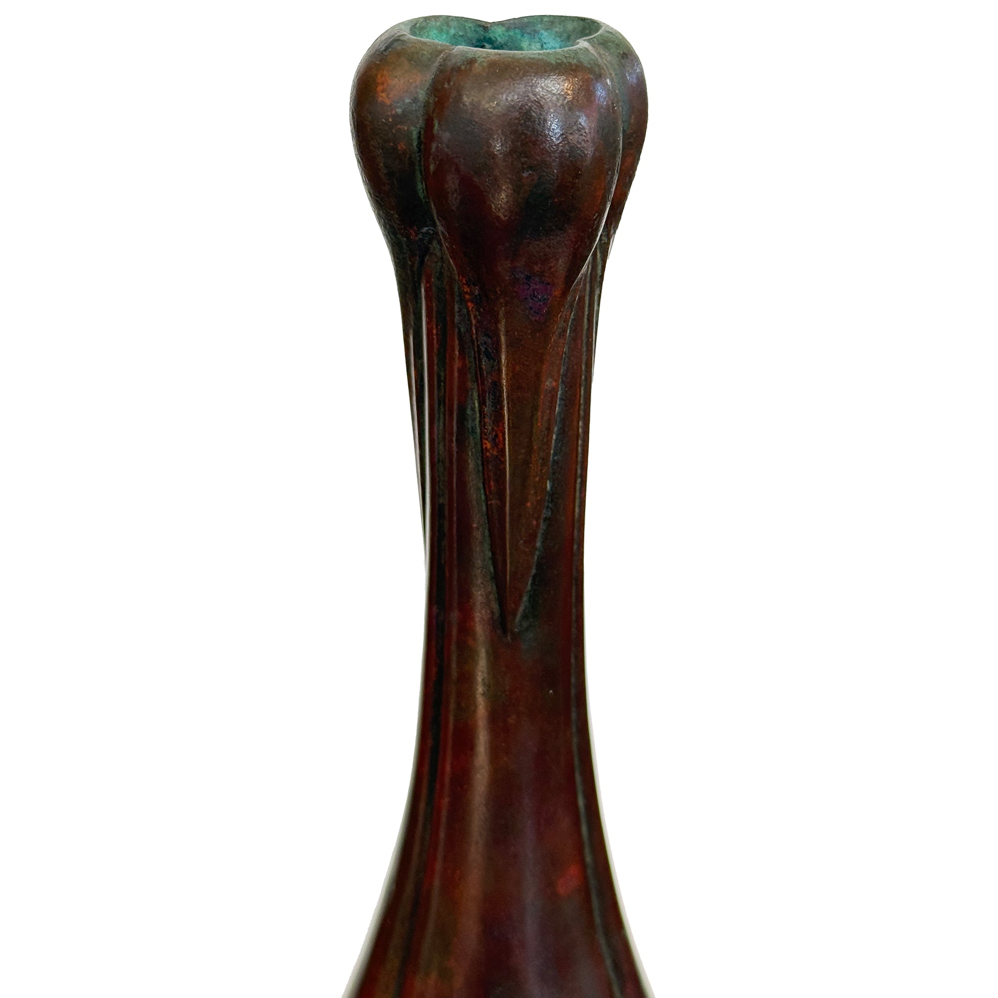 Late 19th-Century Japanese Bronze Vase with Cranes Motif