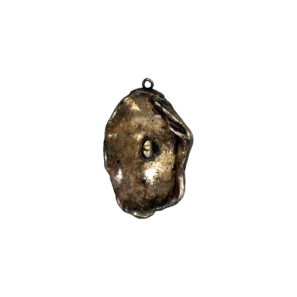 Metal Clad Shell Pendant with Pearl