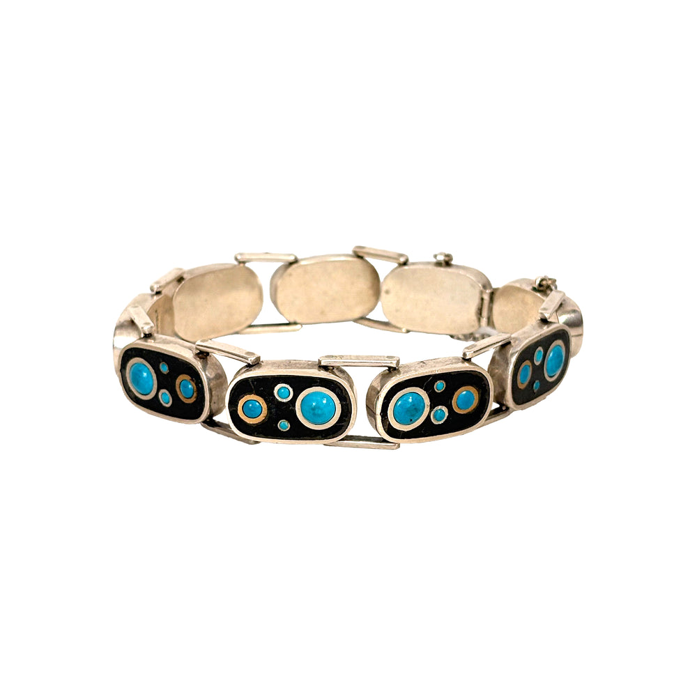 Mexican Modernist Sterling with Stone & Wood Bracelet