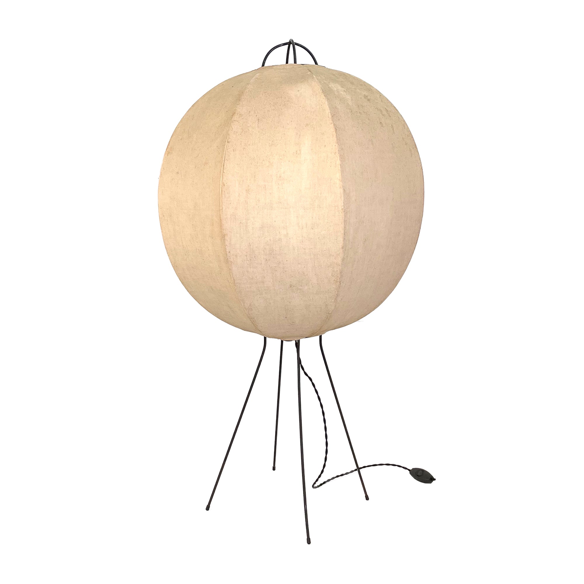 Midcentury Iron & Fabric Spherical Table Lamp