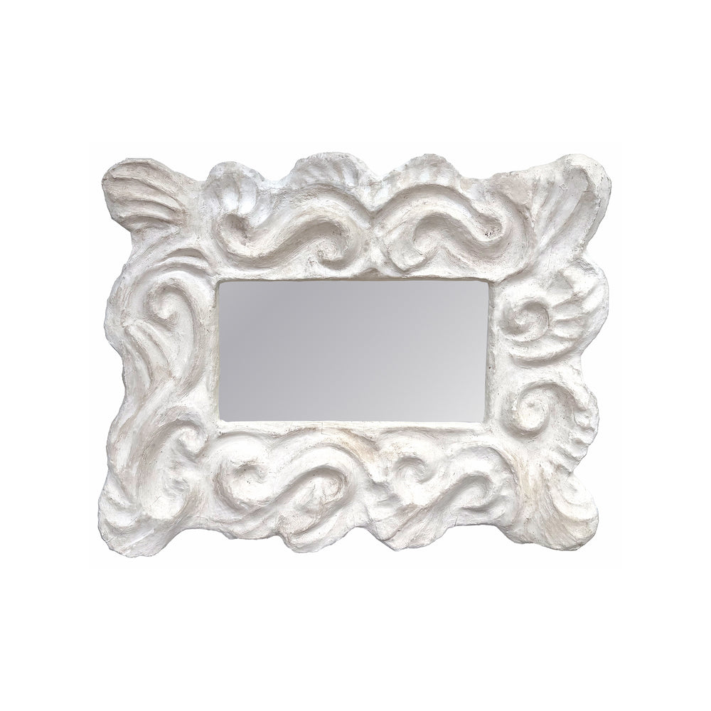 Mirror with Sculptural White Plaster Frame in the Manner of Serge Roche