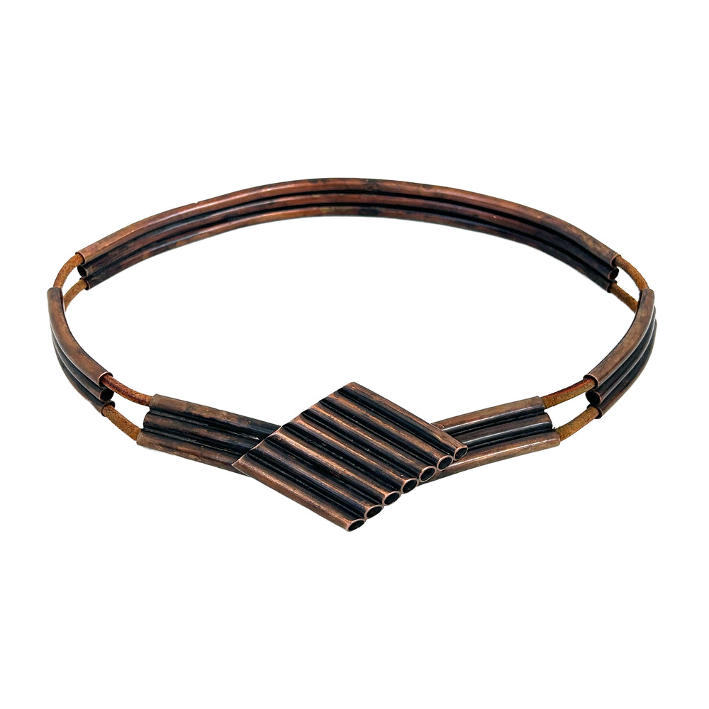 Modernist Leather & Tubular Copper Belt