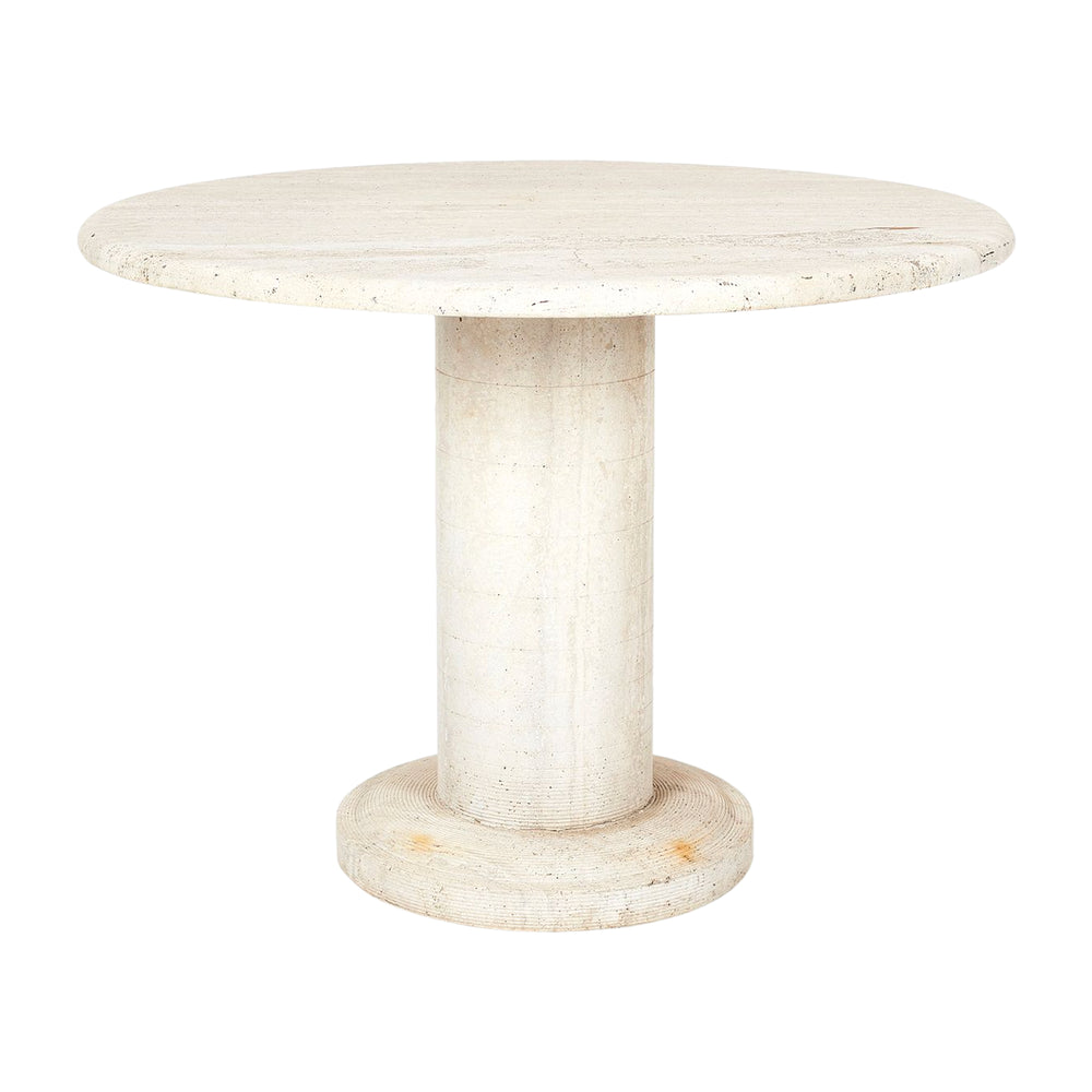 Modernist Round Travertine Pedestal Table