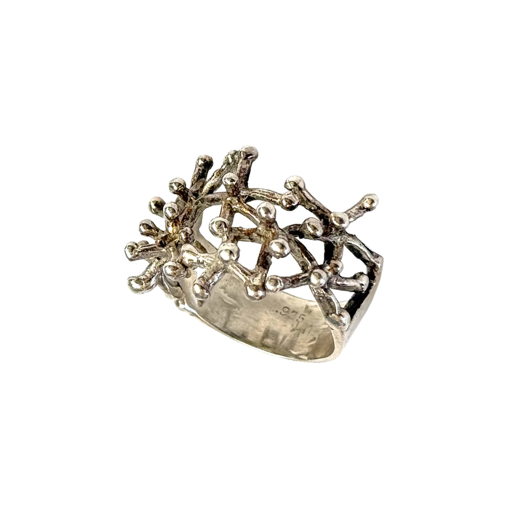 Modernist Sterling Ring with Jacks Pattern