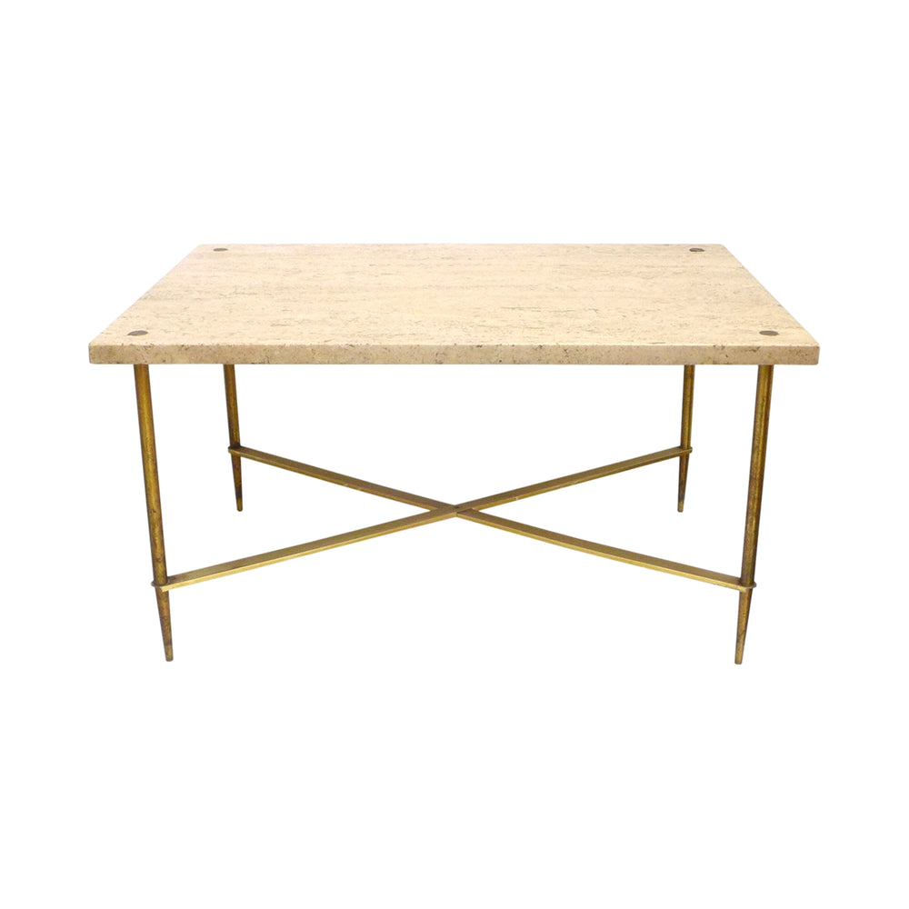 Travertine & Brass Side Table